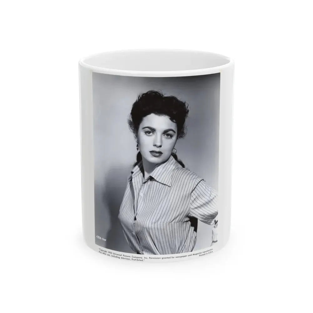 Faith Domergue #121 - Vintage B&W Upper Body Promo Photo from 1953 for a U-I Film as 7.5x9.5 1 (Vintage Female Icon) White Coffee Mug 11oz - Go Mug Yourself