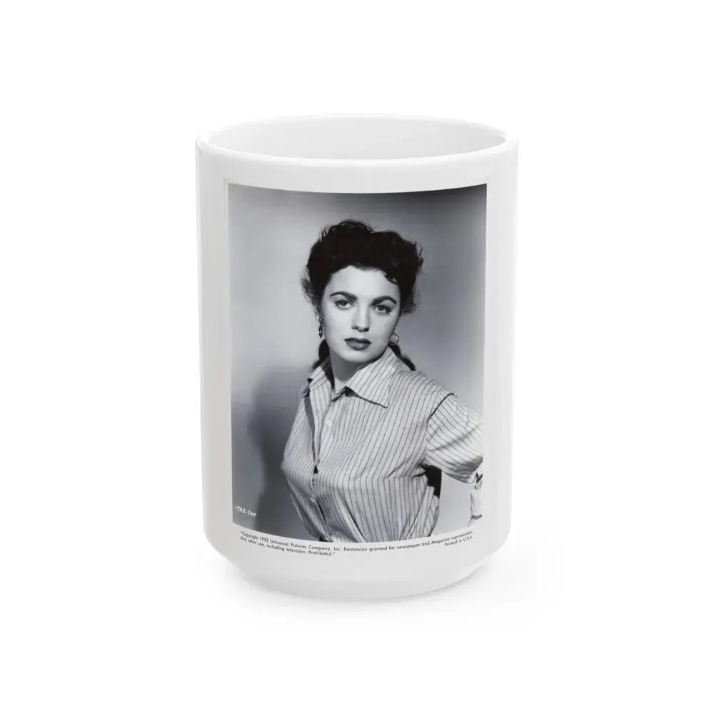 Faith Domergue #121 - Vintage B&W Upper Body Promo Photo from 1953 for a U-I Film as 7.5x9.5 1 (Vintage Female Icon) White Coffee Mug 15oz - Go Mug Yourself