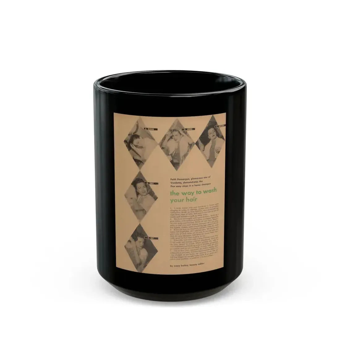 Faith Domergue #226 - Shampoo Advertisement Featuring, Faith from 50's (Vintage Female Icon) Black Coffee Mug 15oz - Go Mug Yourself