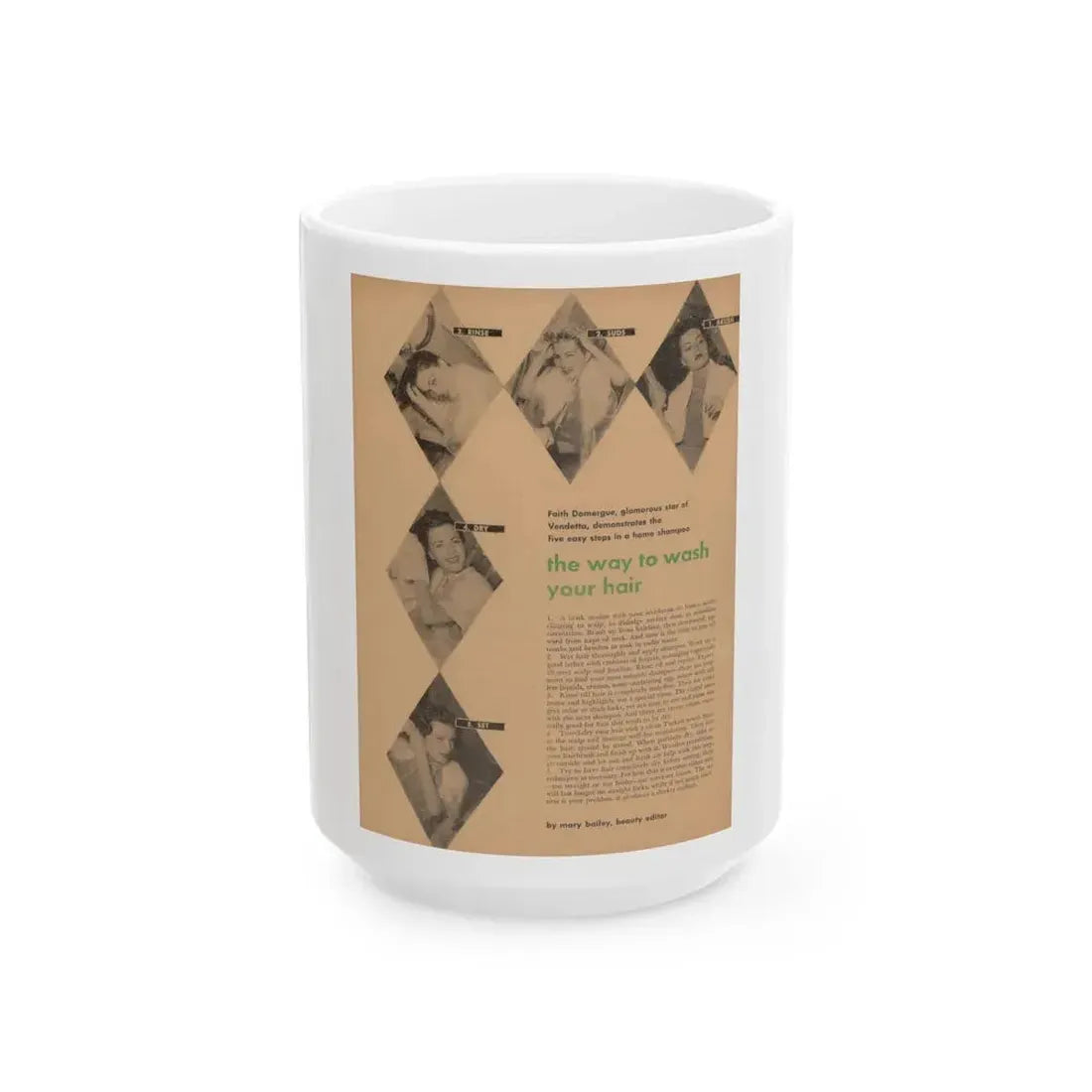 Faith Domergue #226 - Shampoo Advertisement Featuring, Faith from 50's (Vintage Female Icon) White Coffee Mug 15oz - Go Mug Yourself