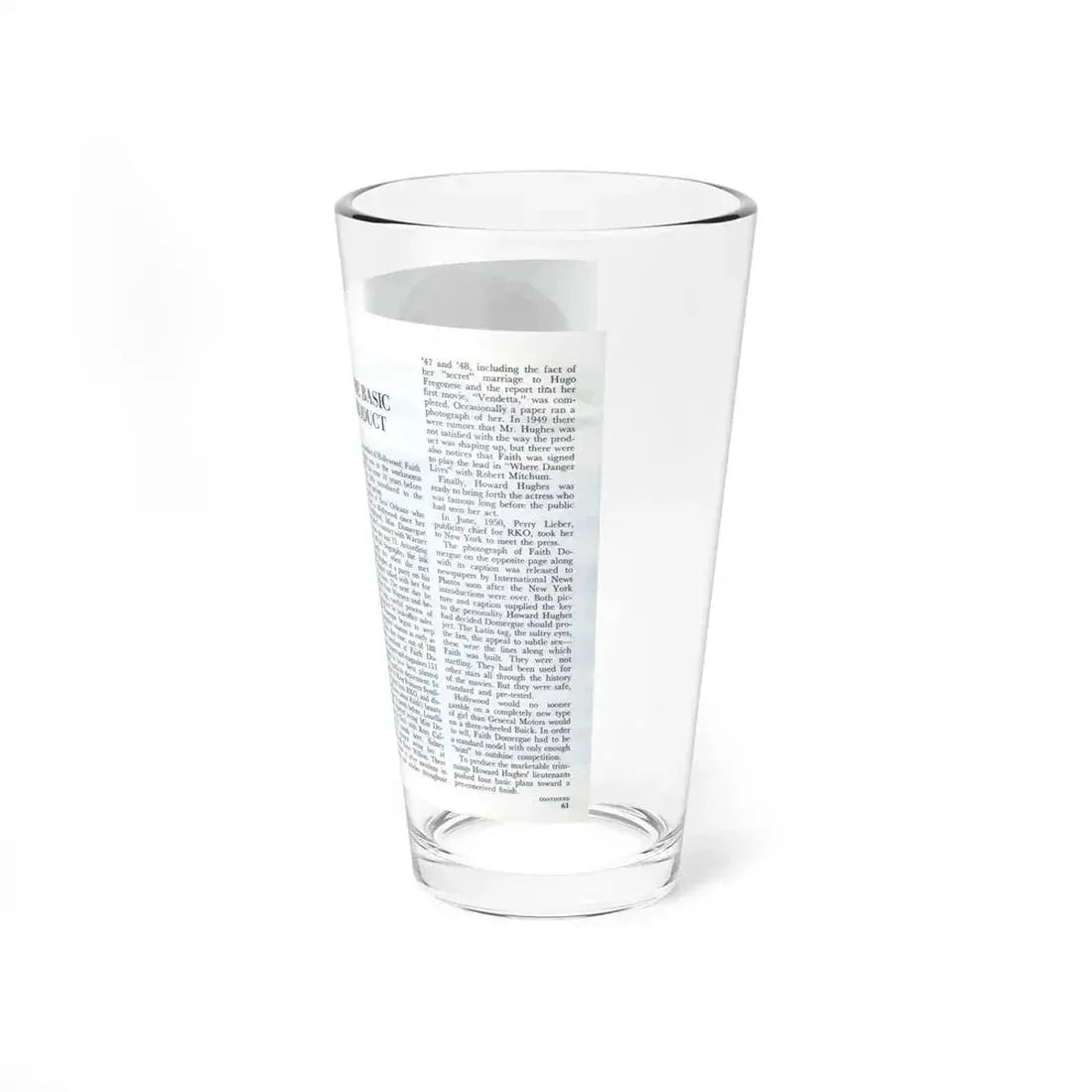 Faith Domergue #228 - Pages 60 & 61 Pages 3 & 4 of 14+1 B&W Photo & Long Article on her from Pageant Digest Mag. April '51 (Vintage Female Icon) Pint Glass 16oz - Go Mug Yourself
