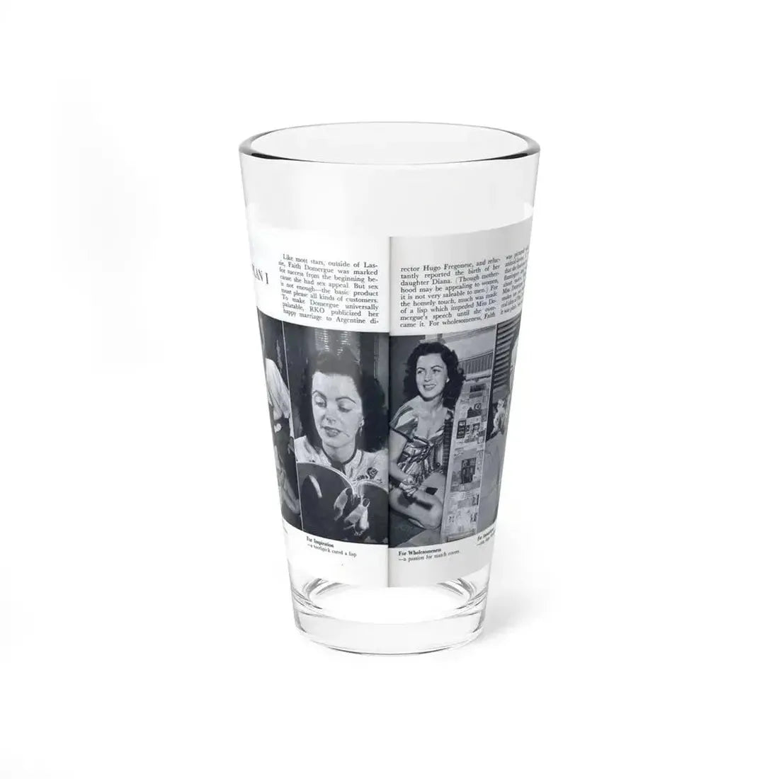 Faith Domergue #229 - Pages 62 & 63 Pages 5 & 6 of 14+4 B&W Photos & Long Article on her from Pageant Digest Mag. April '51 (Vintage Female Icon) Pint Glass 16oz 16oz - Go Mug Yourself