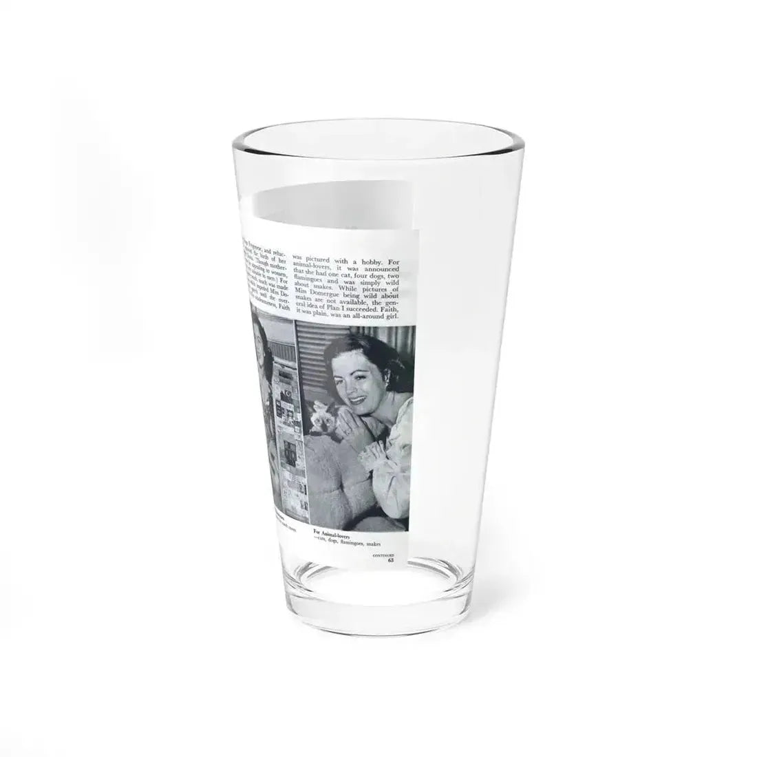Faith Domergue #229 - Pages 62 & 63 Pages 5 & 6 of 14+4 B&W Photos & Long Article on her from Pageant Digest Mag. April '51 (Vintage Female Icon) Pint Glass 16oz - Go Mug Yourself