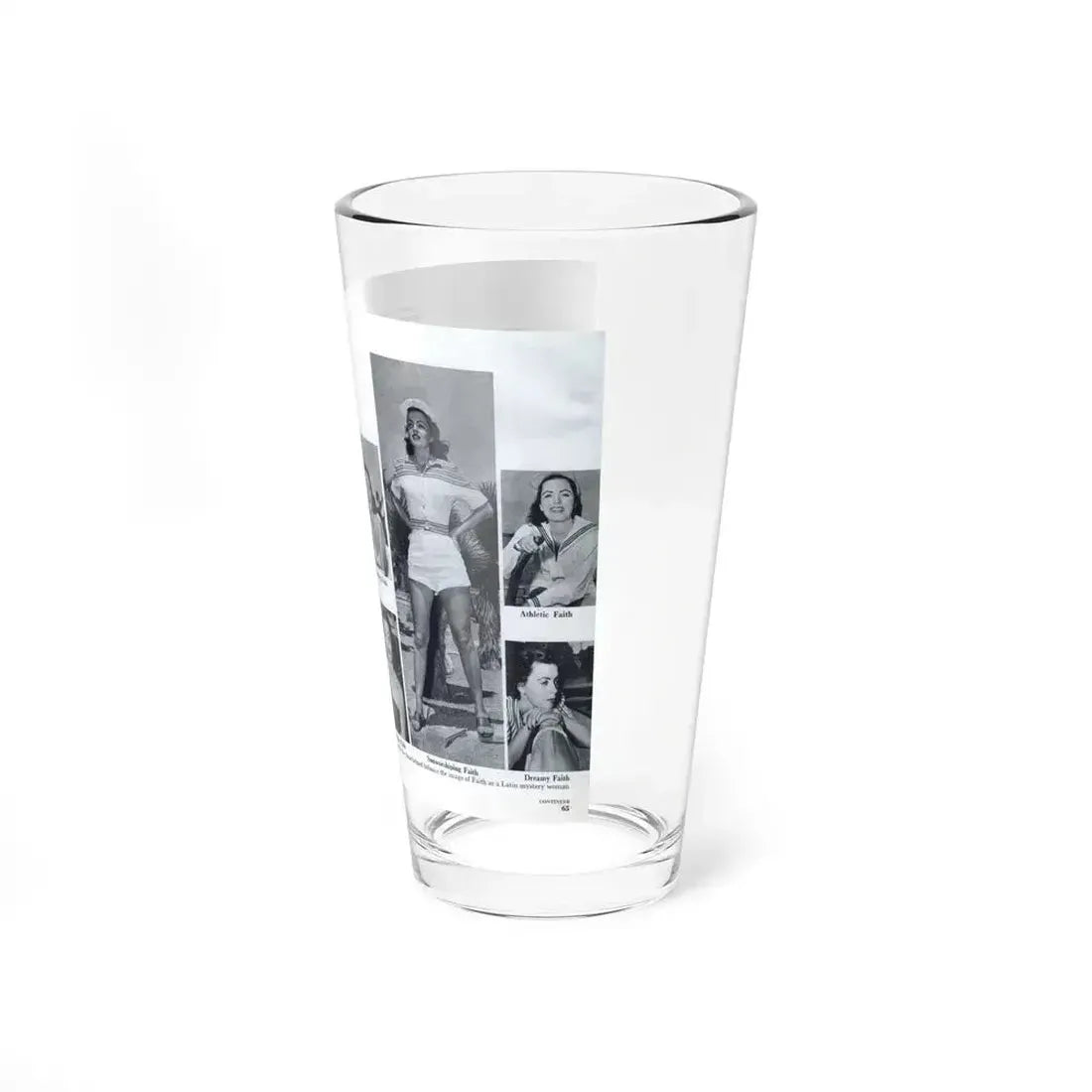 Faith Domergue #230 - Pages 64 & 65 Pages 7 & 8 of 14+6 B&W Photos & Long Article on her from Pageant Digest Mag. April '51 (Vintage Female Icon) Pint Glass 16oz - Go Mug Yourself