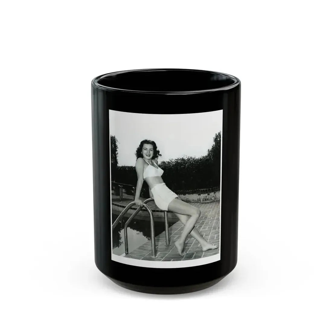 Faith Domergue #238 - Remade B&W 8x10 Full Full Body 2-Piece Swimsuit Cheesecake Photo HQ Re-Print (Vintage Female Icon) Black Coffee Mug 15oz - Go Mug Yourself