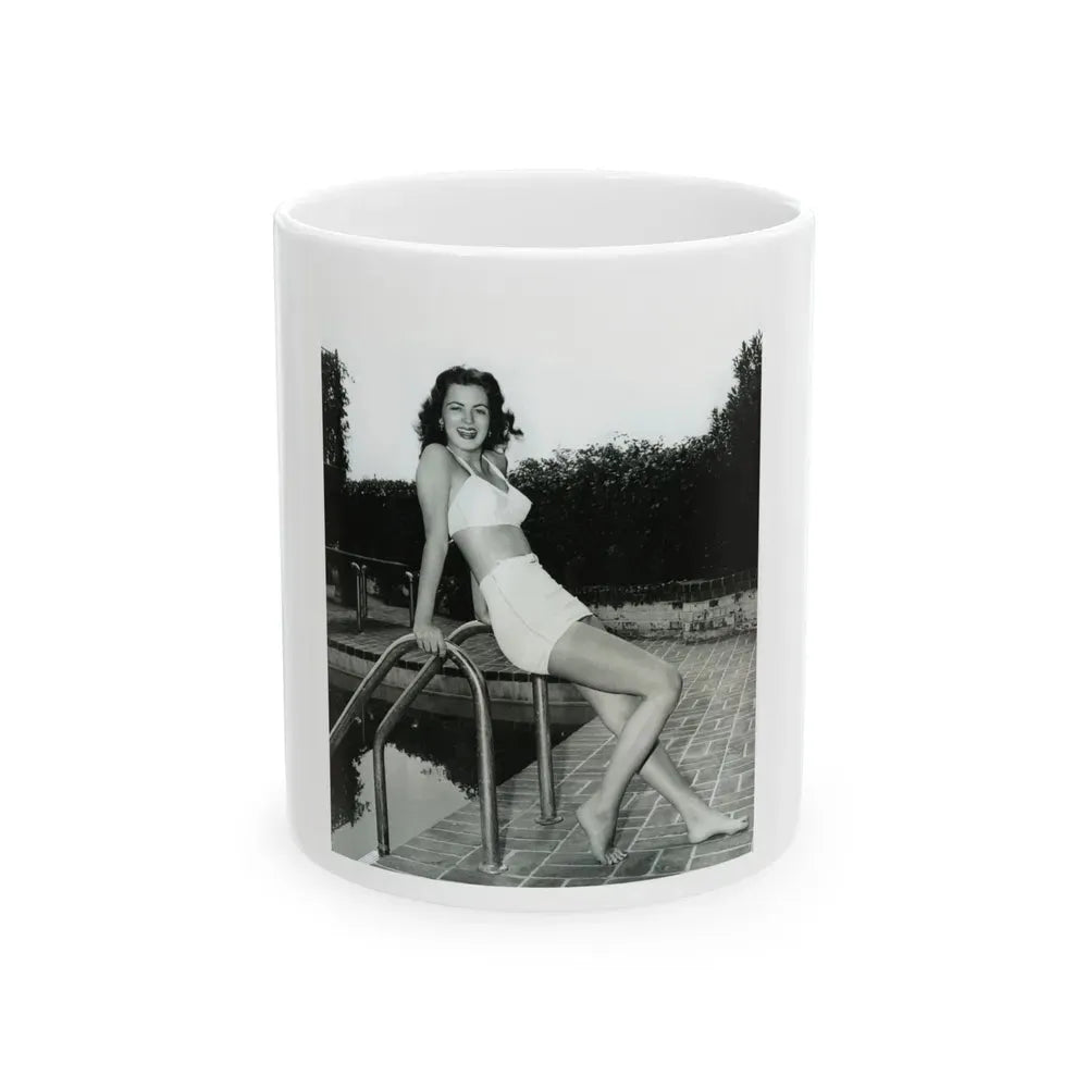 Faith Domergue #238 - Remade B&W 8x10 Full Full Body 2-Piece Swimsuit Cheesecake Photo HQ Re-Print (Vintage Female Icon) White Coffee Mug 11oz - Go Mug Yourself