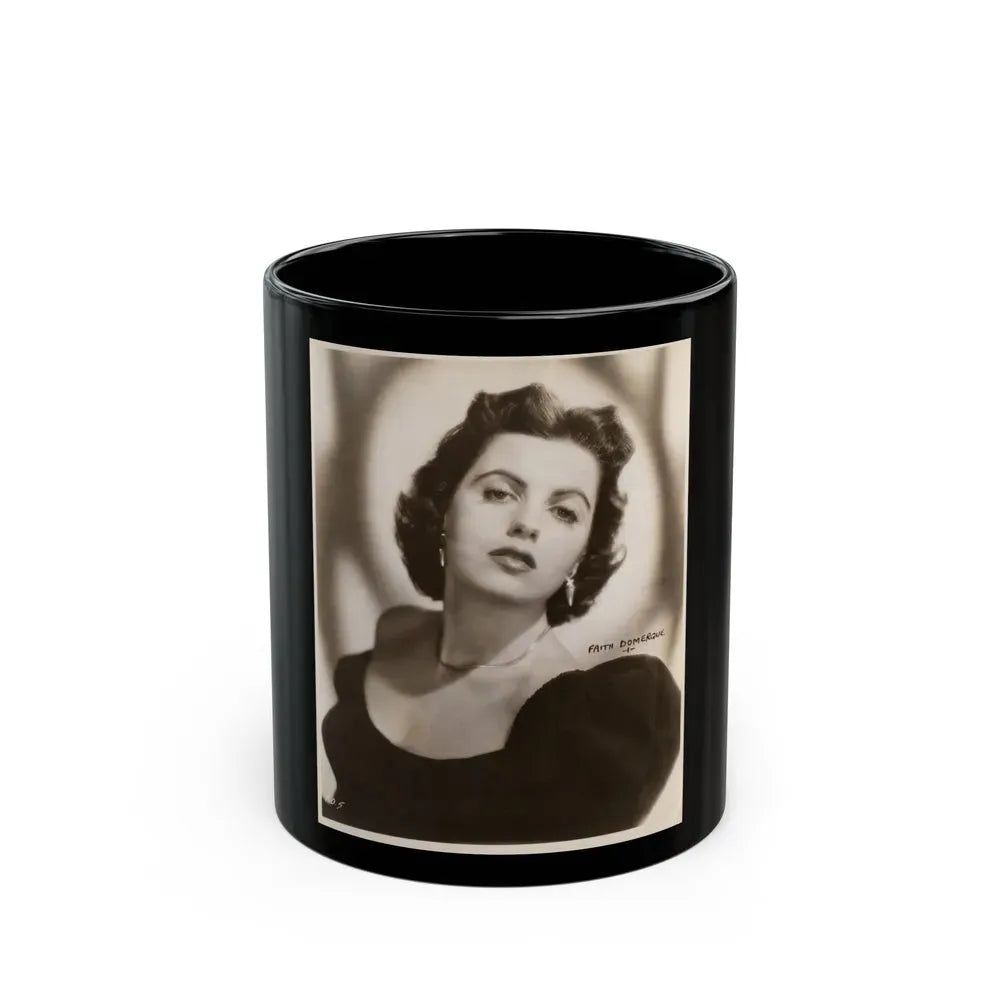 Faith Domergue #240 - Vintage B&W Upper Body Portrait Photo from 50's (Vintage Female Icon) Black Coffee Mug 11oz - Go Mug Yourself