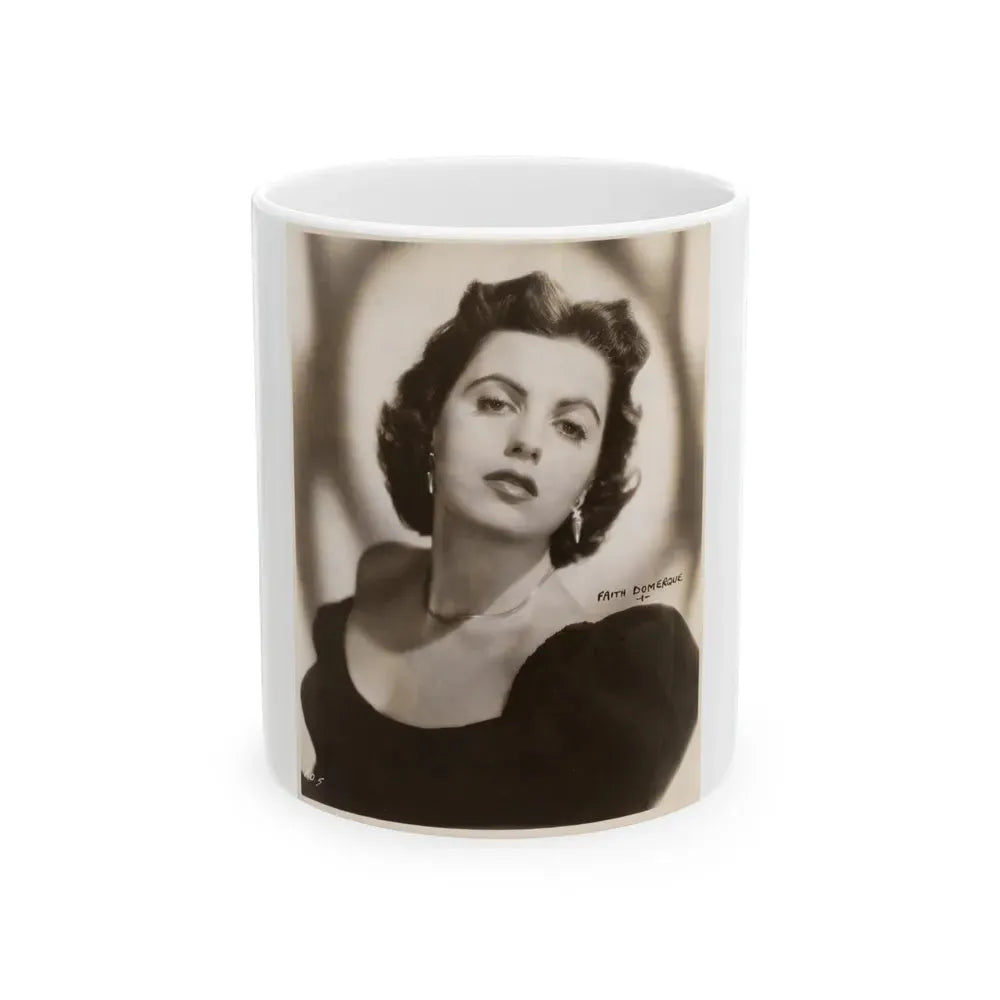 Faith Domergue #240 - Vintage B&W Upper Body Portrait Photo from 50's (Vintage Female Icon) White Coffee Mug 11oz - Go Mug Yourself