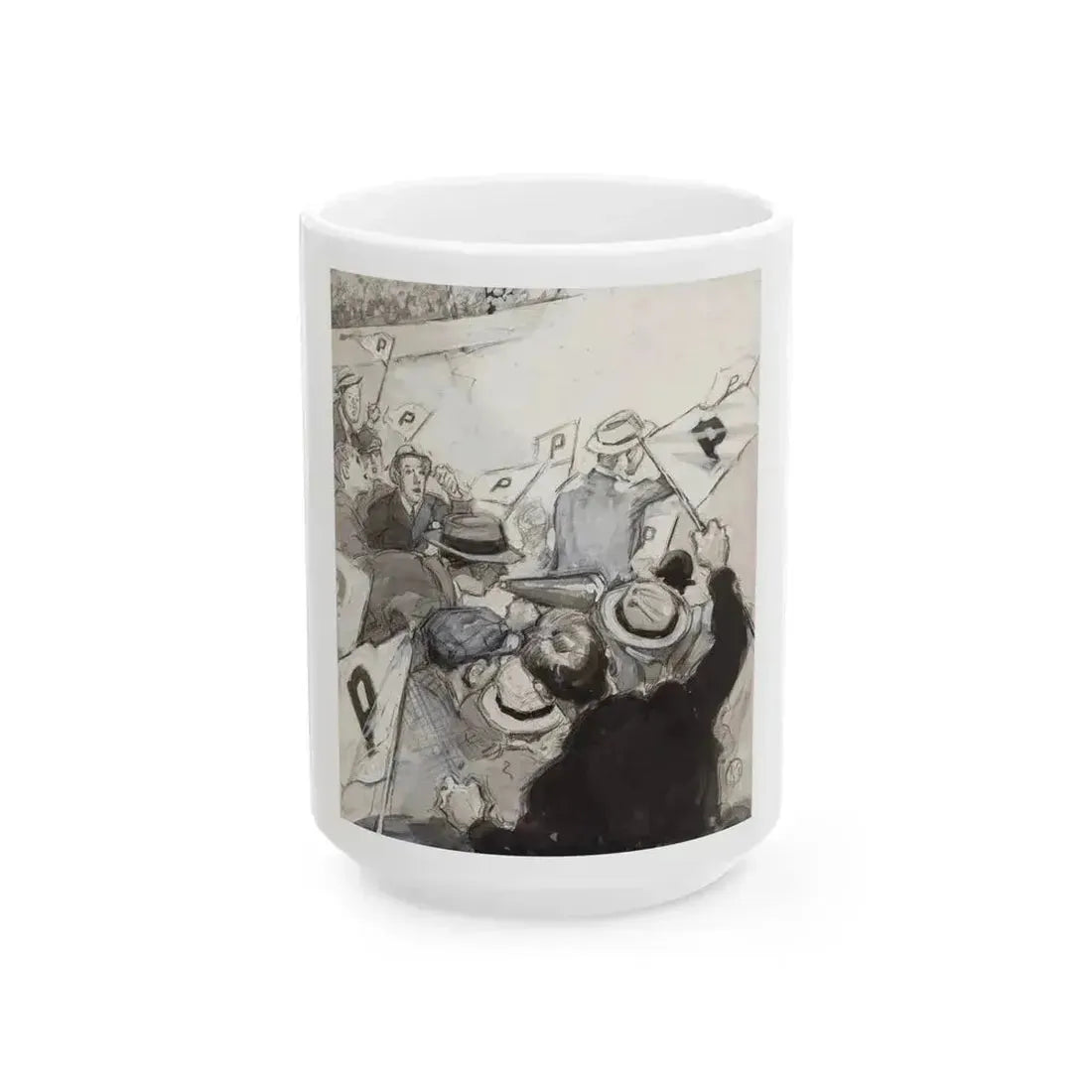 Fans in the Stands, probable magazine story illustration - White Coffee Mug 15oz - Go Mug Yourself