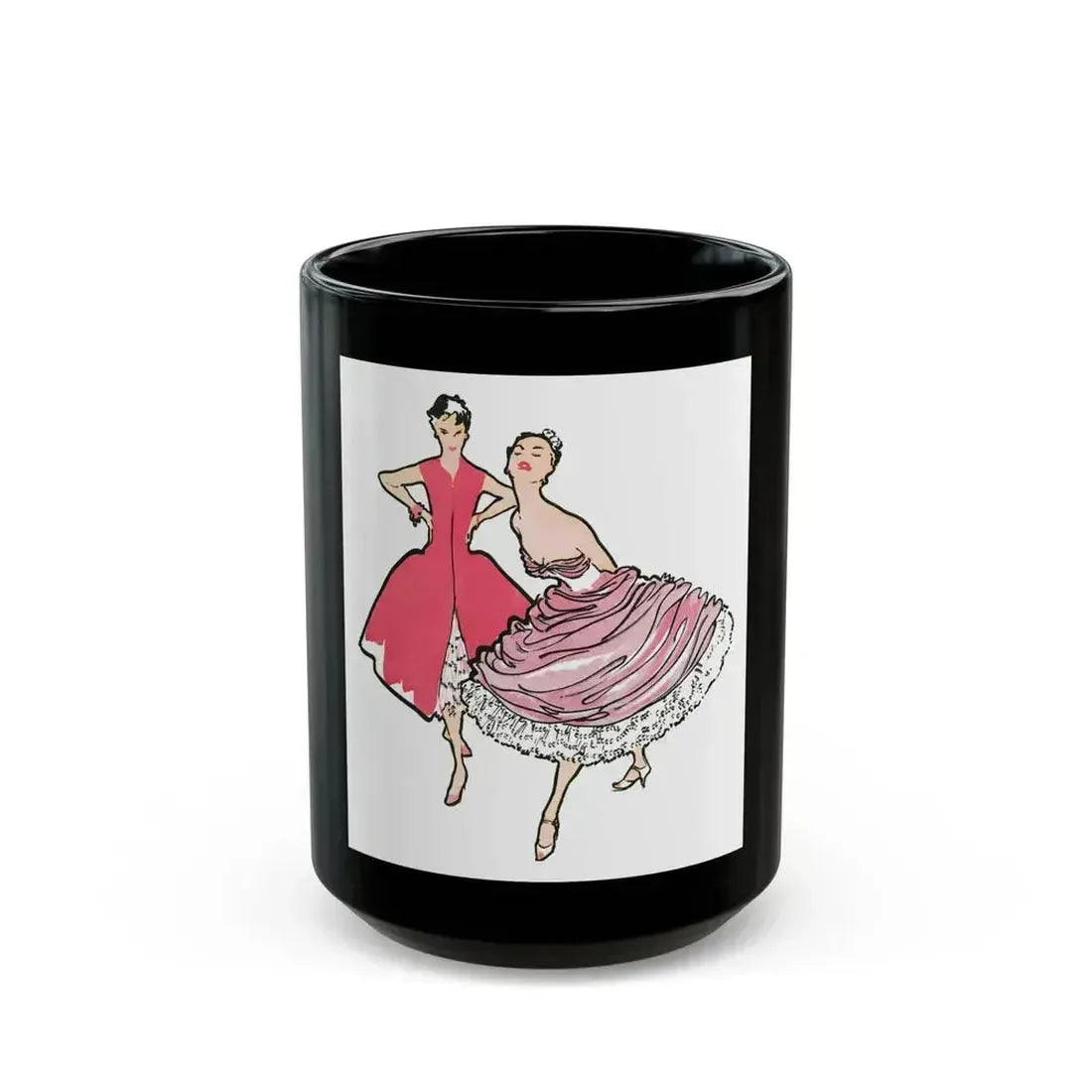 Fashion Illustration from Woman's Own magazine, 1955 (1) - Black Coffee Mug 15oz - Go Mug Yourself