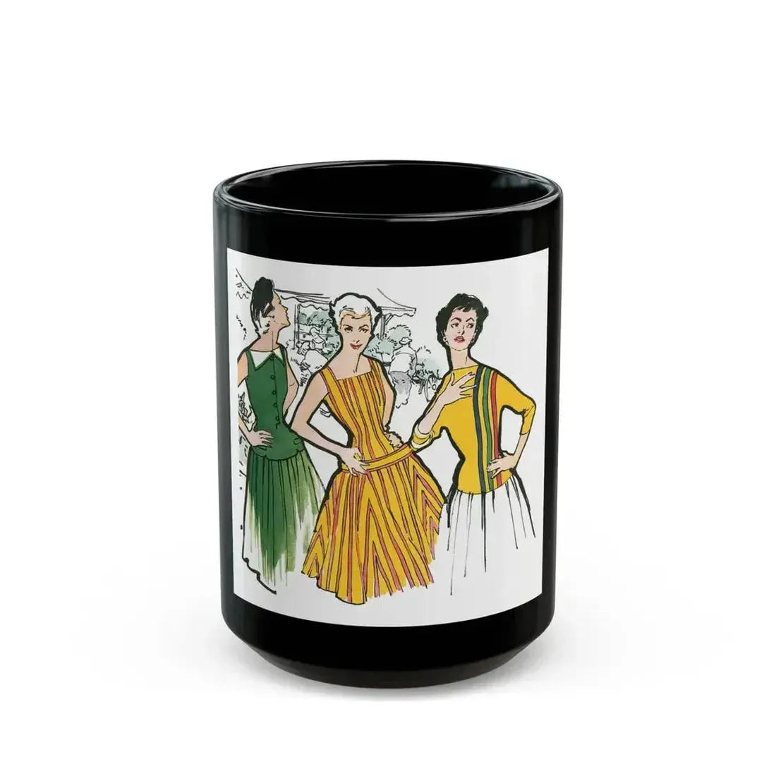 Fashion Illustration from Woman's Own magazine, 1955 (3) - Black Coffee Mug 15oz - Go Mug Yourself