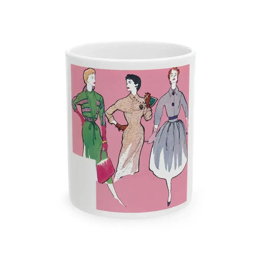 Fashion Illustration from Woman's Own magazine, 1957 - White Coffee Mug 11oz - Go Mug Yourself