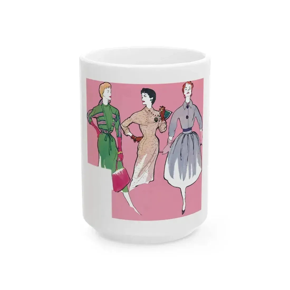 Fashion Illustration from Woman's Own magazine, 1957 - White Coffee Mug 15oz - Go Mug Yourself