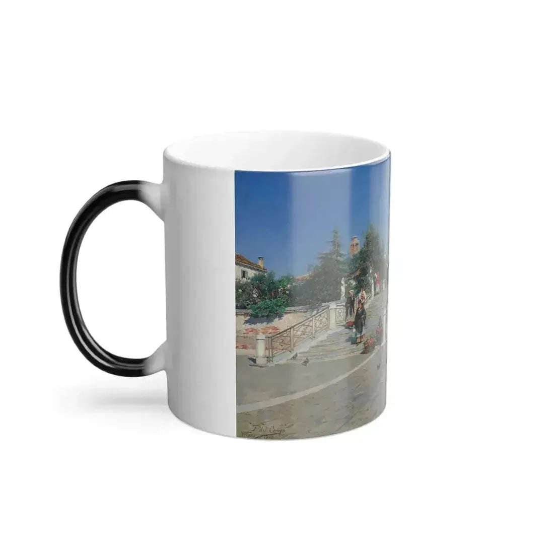 Federico del Campo (1837-1927) Ponte Della Calcina, Dorsoduro, Venice - Oil on Canvas 1888 - Color Changing Mug 11oz - Go Mug Yourself