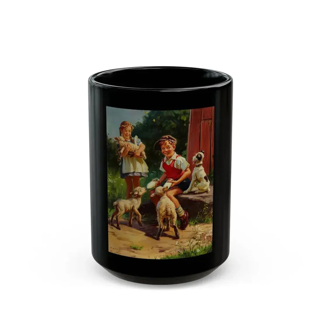 Feeding the Lambs - Black Coffee Mug 15oz - Go Mug Yourself