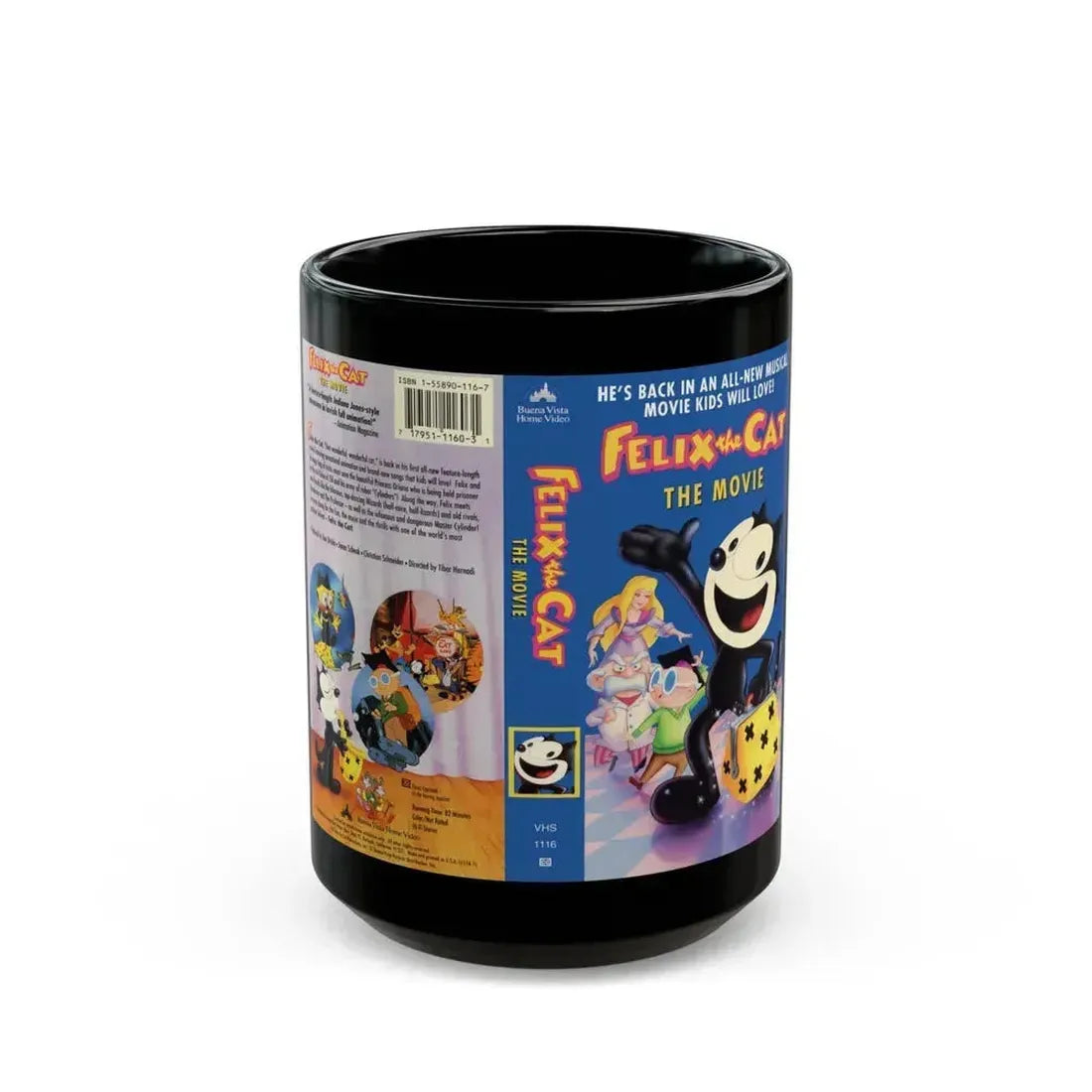 FELIX THE CAT THE MOVIE (VHS COVER) - Black Coffee Mug 15oz - Go Mug Yourself