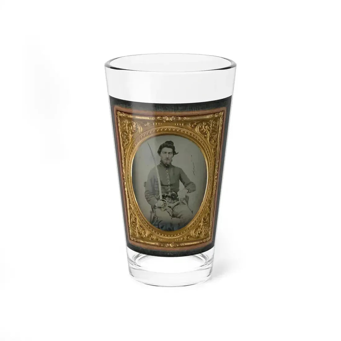 Felix Thompson Of Company H, 1st Missouri Cavalry Regiment With Pistols And Sabre (U.S. Civil War) Pint Glass 16oz 16oz - Go Mug Yourself