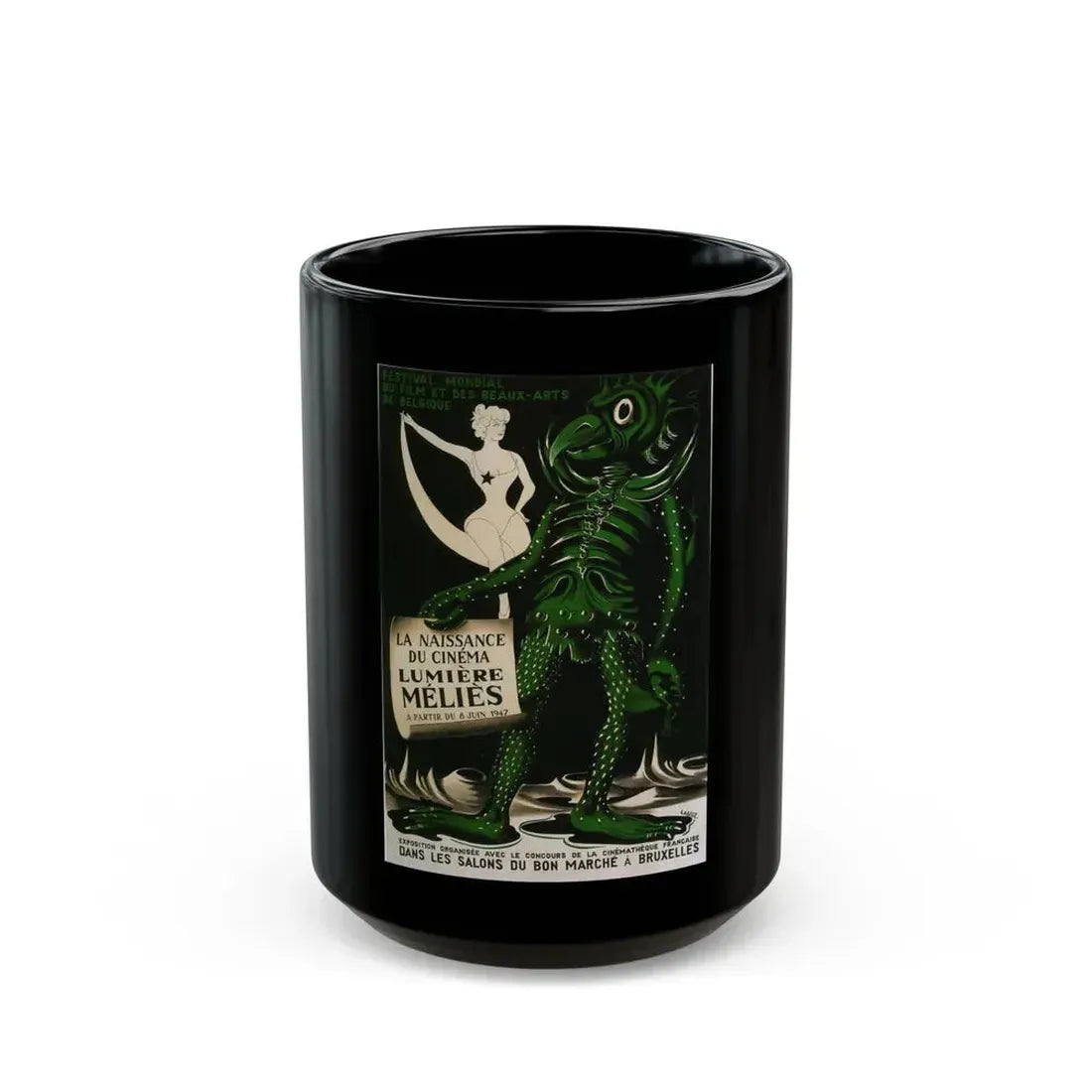 FESTIVAL MONDIAL DE FILM ET DES BEAUX-ARTS DE BELGIQUE 1951 Movie Poster - Black Coffee Mug 15oz - Go Mug Yourself