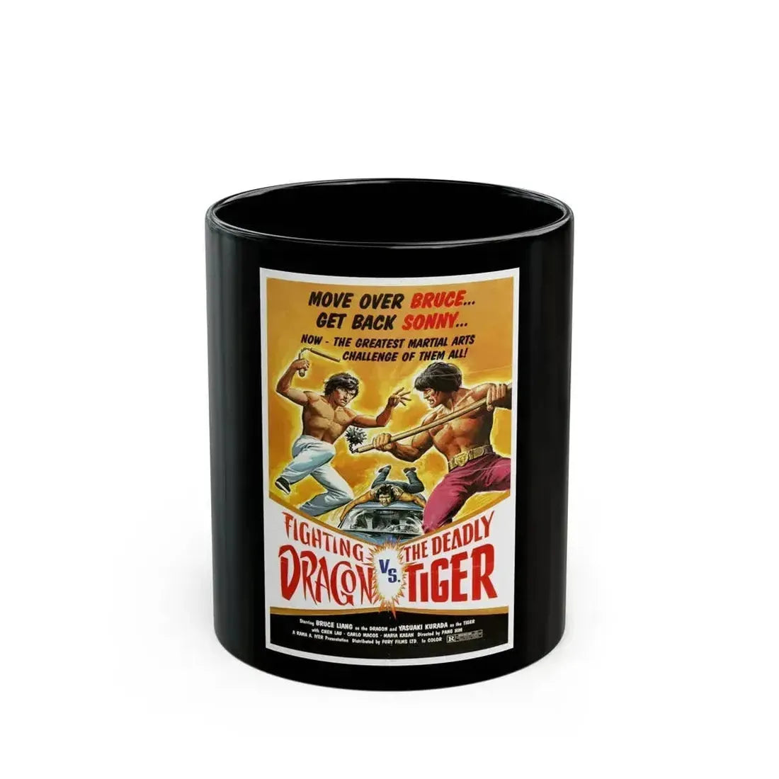 FIGHTING DRAGON VS DEADLY TIGER 1974 Movie Poster - Black Coffee Mug 11oz - Go Mug Yourself