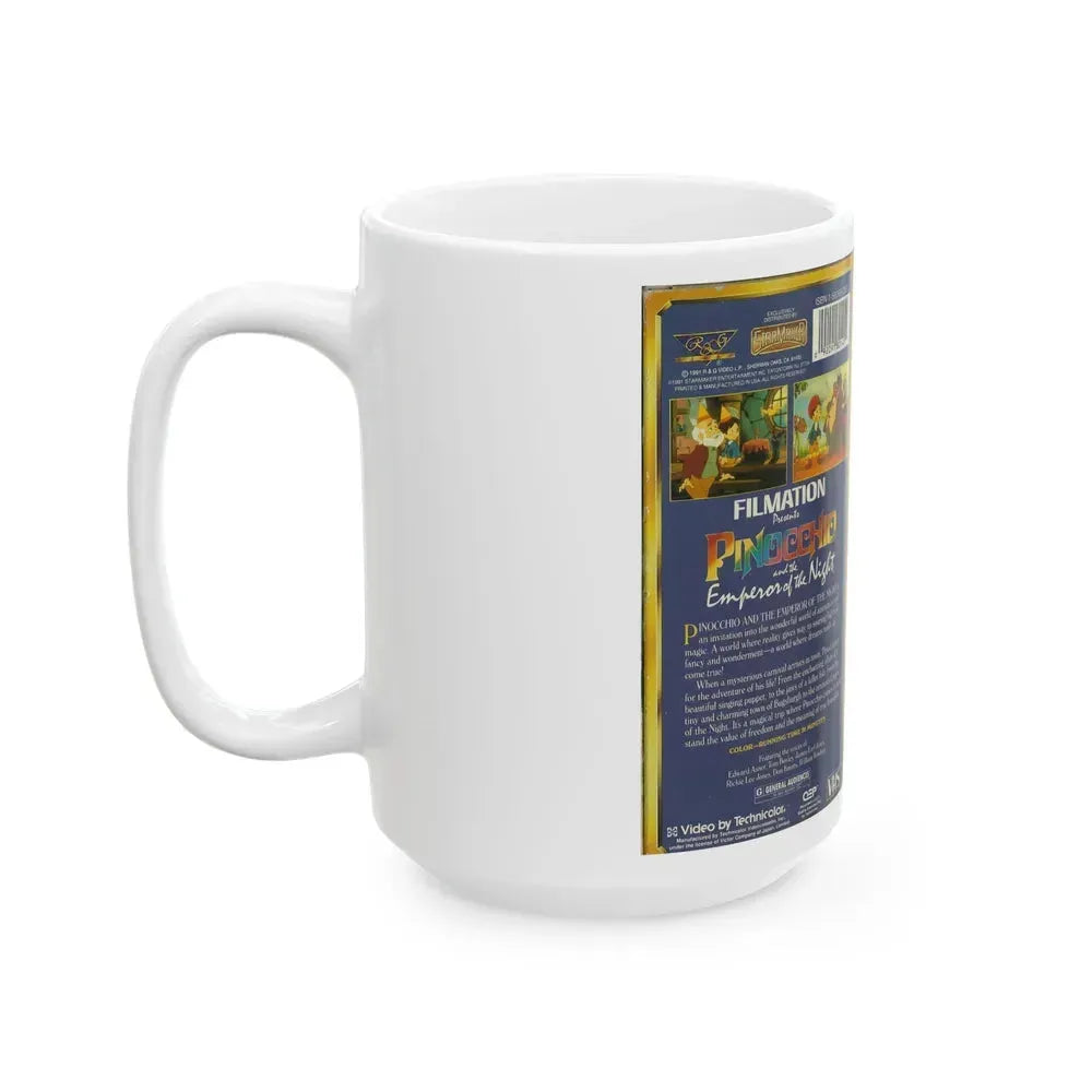 FILMATION PRESENTS PINOCCHIO AND THE EMPEROR OF THE NIGHT (VHS COVER) - White Coffee Mug - Go Mug Yourself