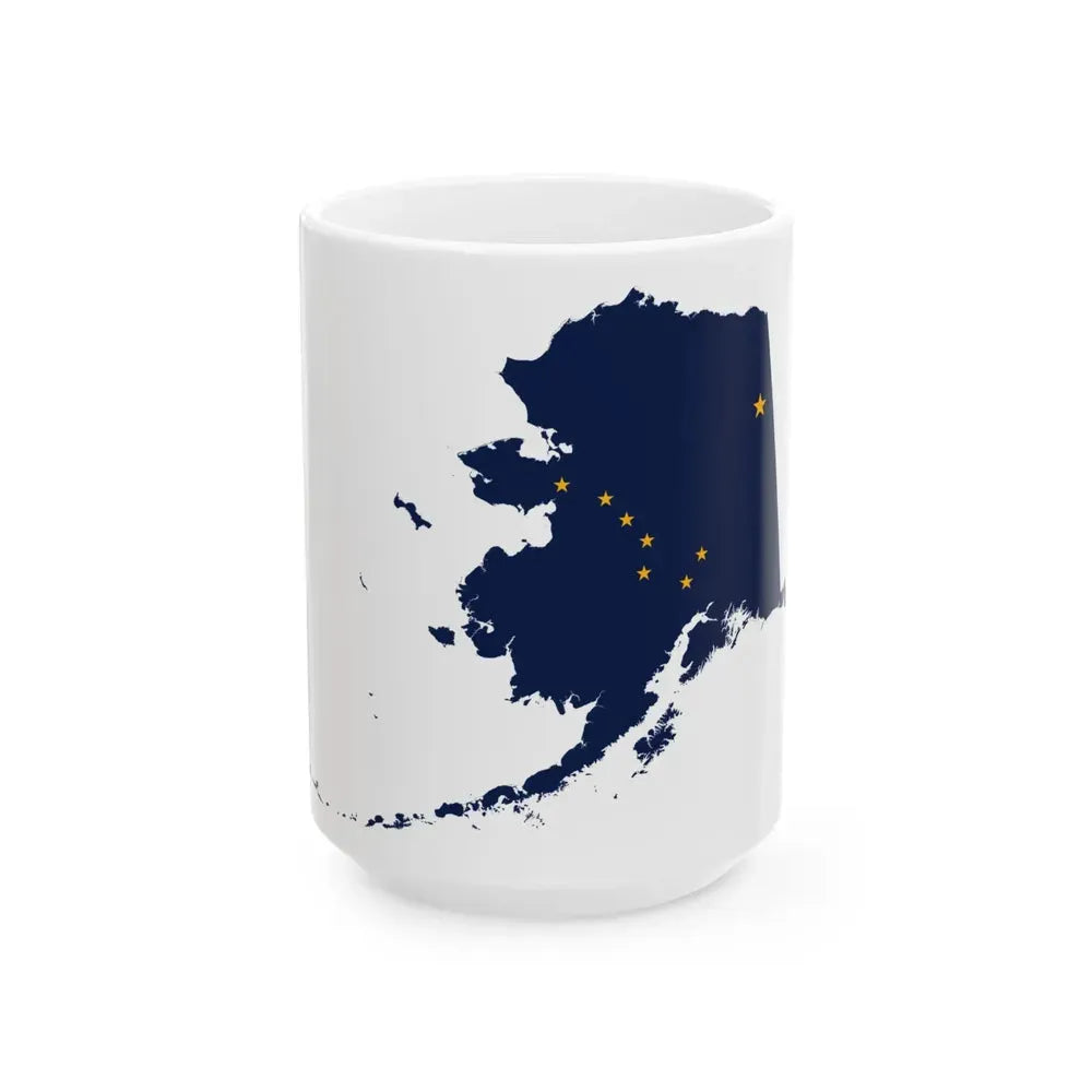 Flag map of Alaska (United States) White Coffee Mug 15oz - Go Mug Yourself