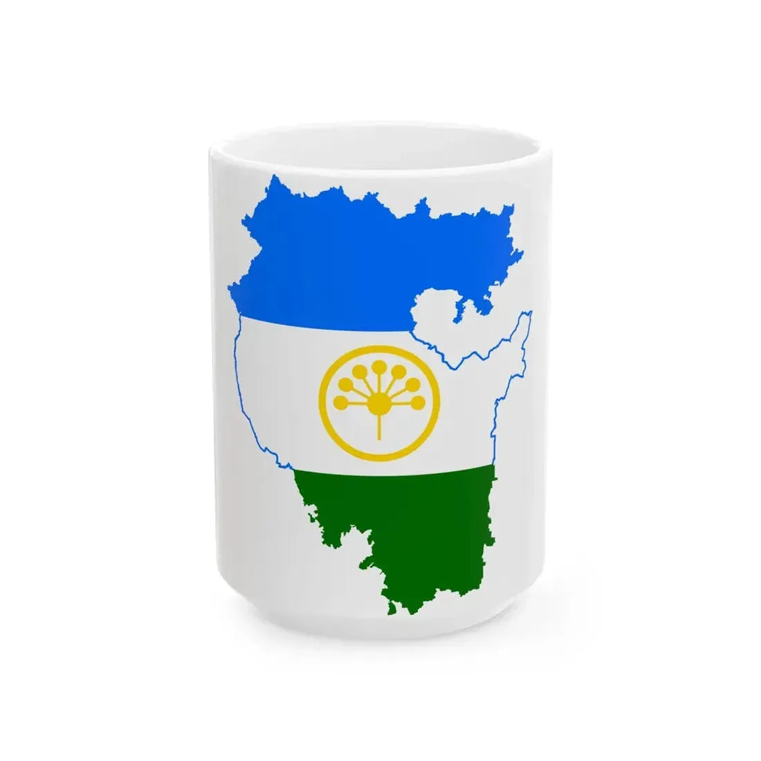 Flag-map of Bashkortostan (Russia) White Coffee Mug 15oz - Go Mug Yourself