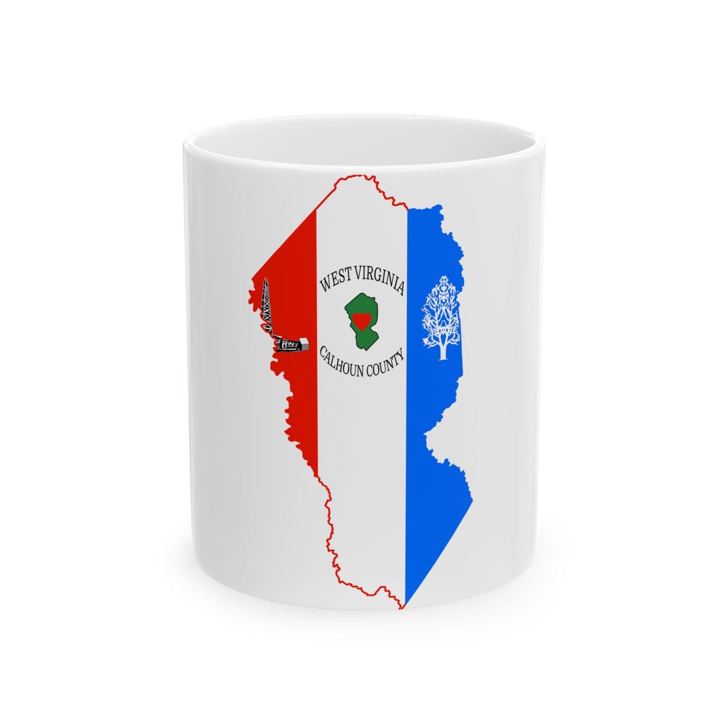 Flag map of Calhoun County West Virginia (United States) White Coffee Mug-11oz-Go Mug Yourself