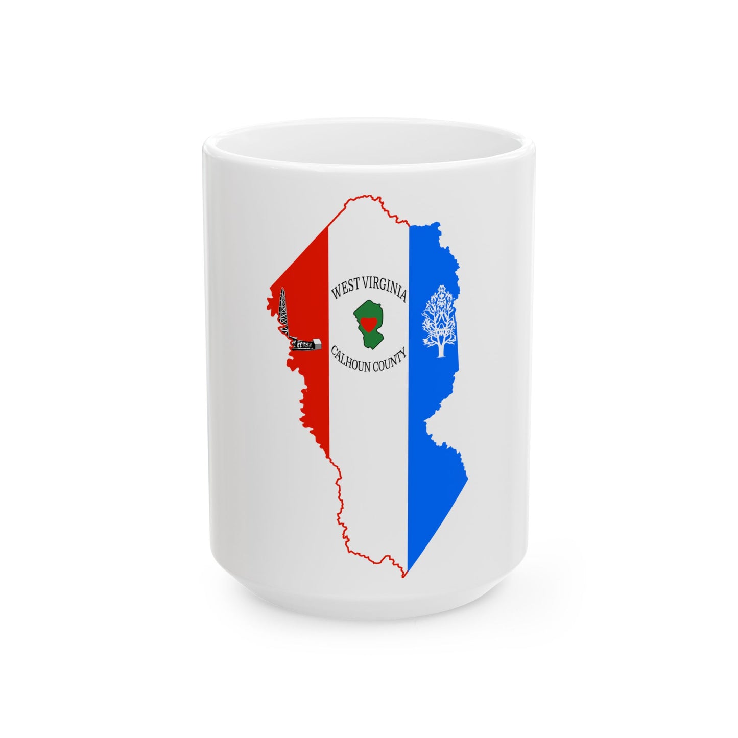 Flag map of Calhoun County West Virginia (United States) White Coffee Mug-15oz-Go Mug Yourself