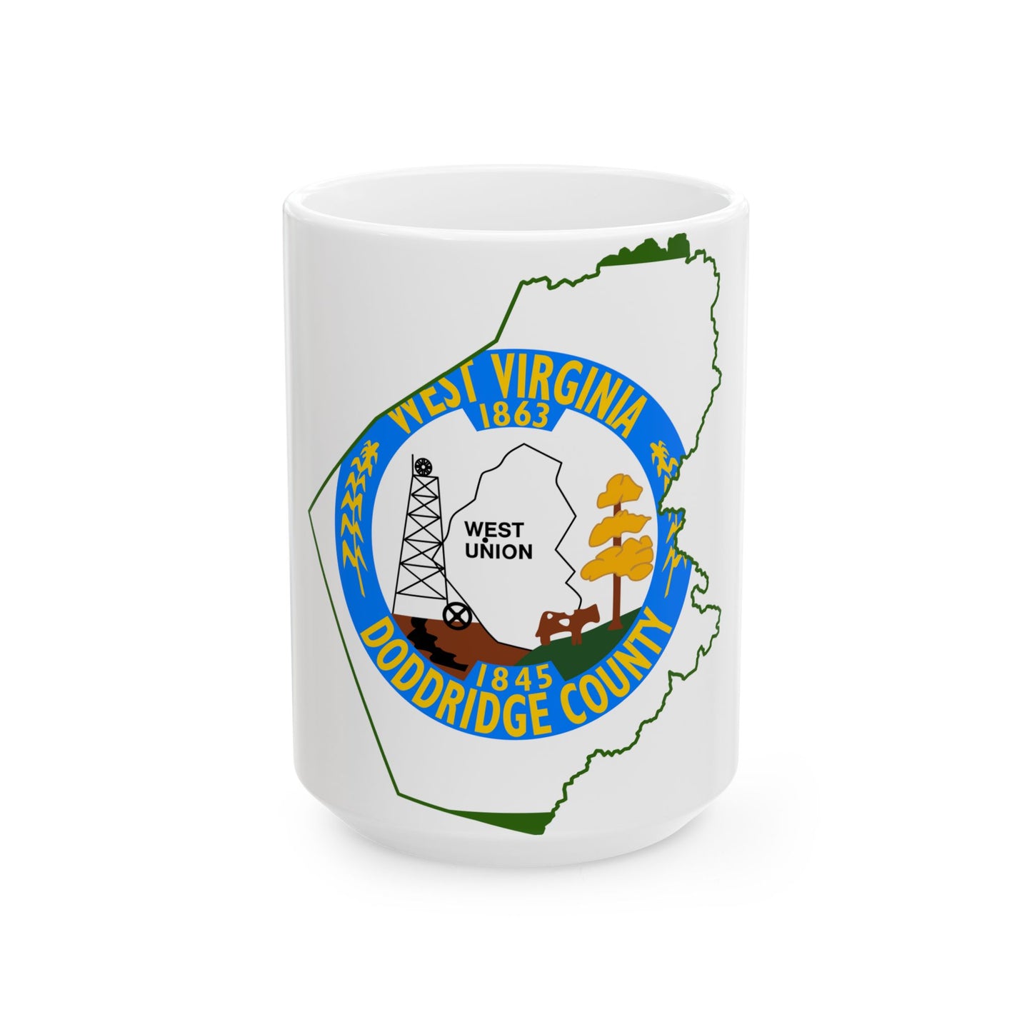 Flag map of Doddridge County West Virginia (United States) White Coffee Mug-15oz-Go Mug Yourself