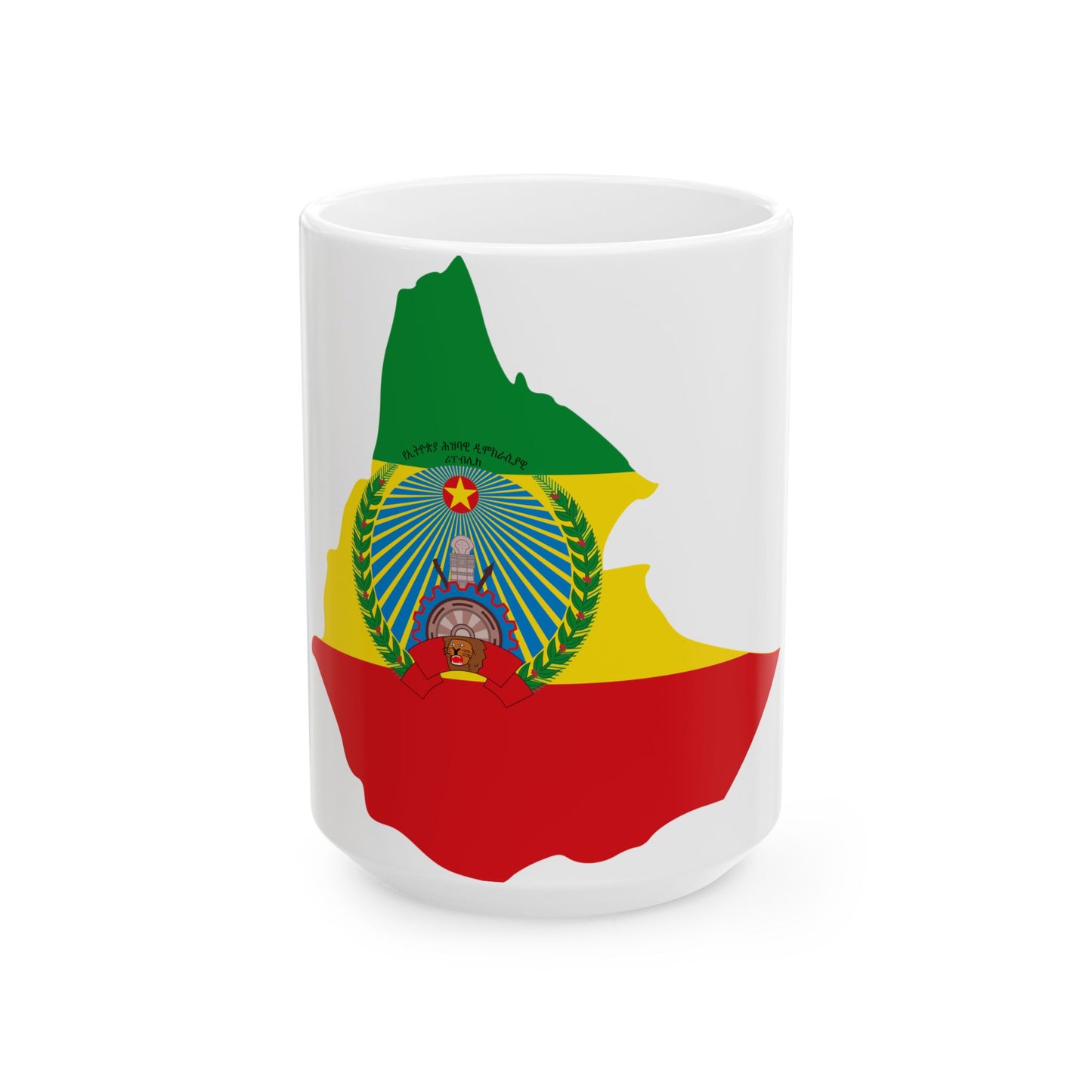 Flag map of Ethiopia 1987-1991 (Ethiopia) White Coffee Mug-15oz-Go Mug Yourself