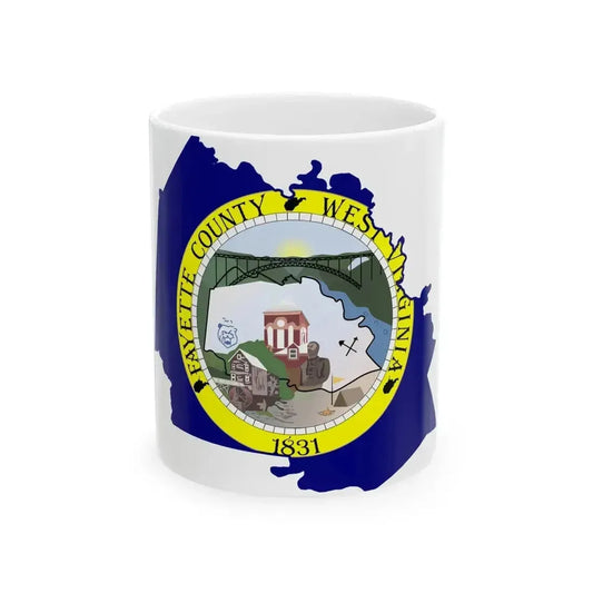 Flag map of Fayette County West Virginia (United States) White Coffee Mug 11oz - Go Mug Yourself