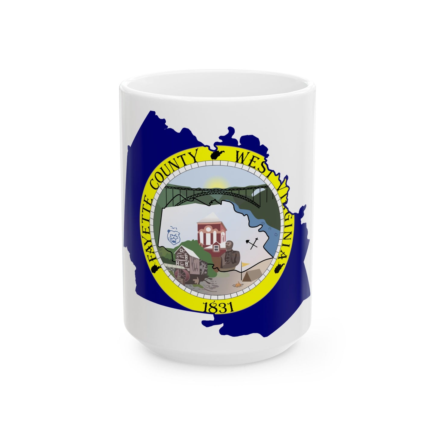 Flag map of Fayette County West Virginia (United States) White Coffee Mug-15oz-Go Mug Yourself