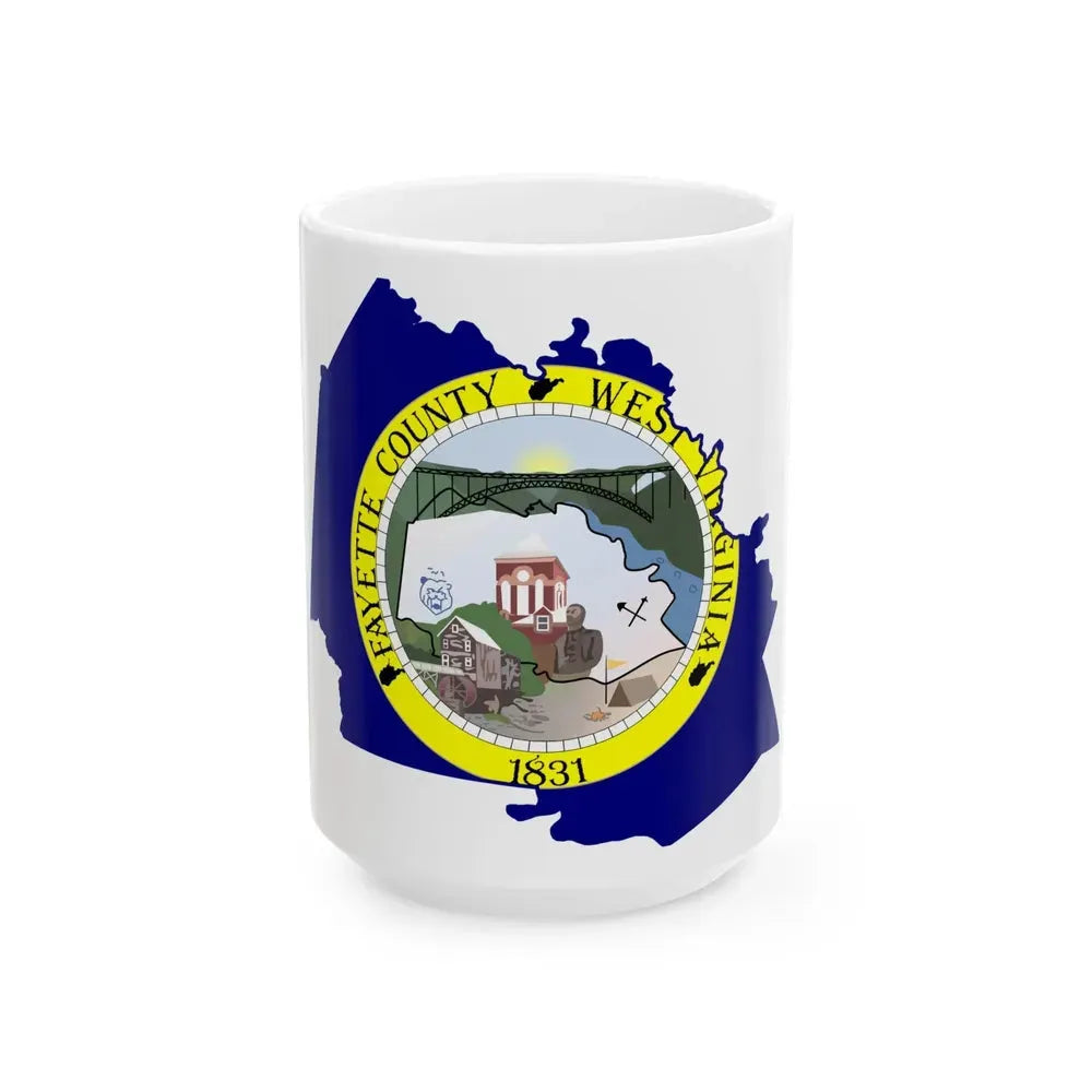 Flag map of Fayette County West Virginia (United States) White Coffee Mug 15oz - Go Mug Yourself