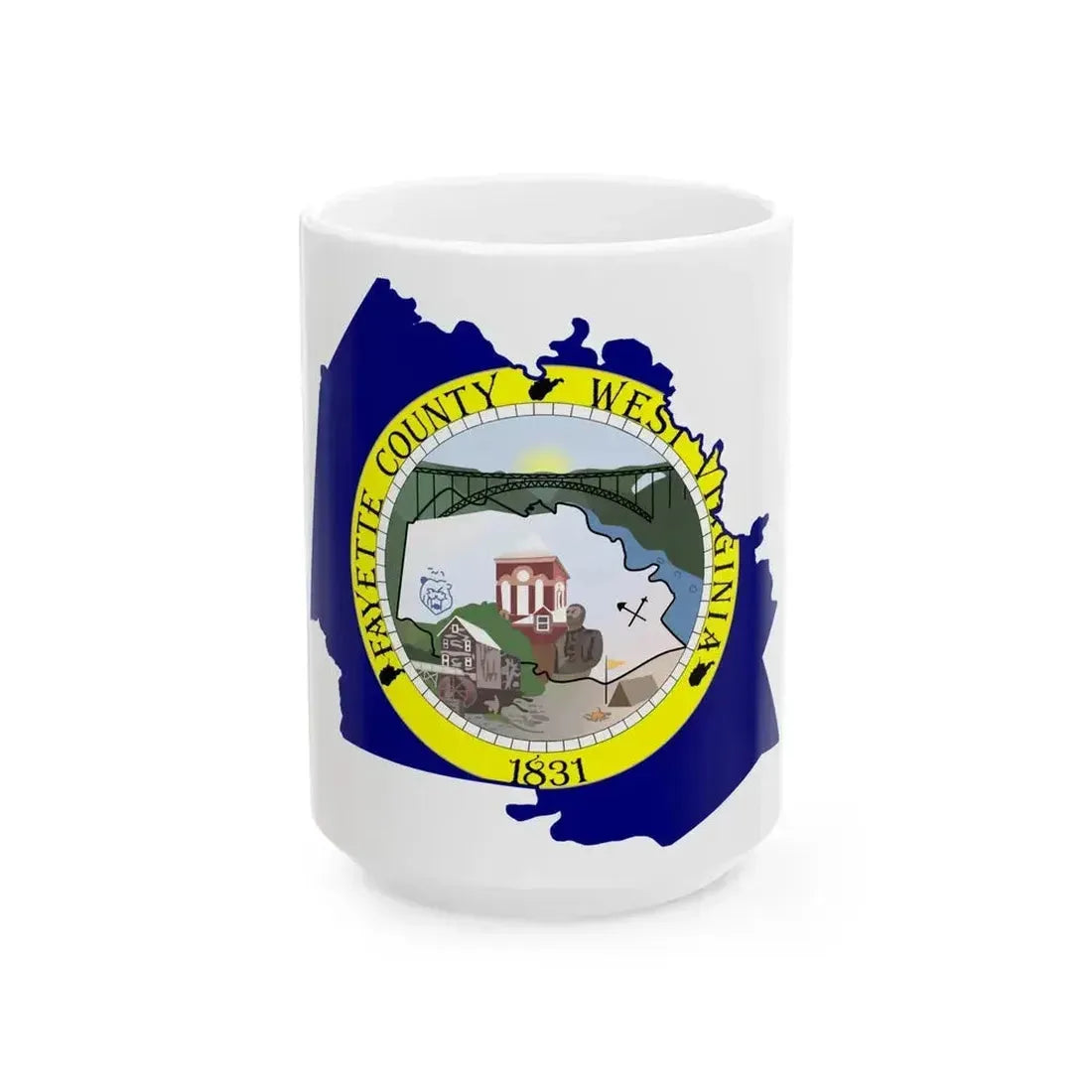 Flag map of Fayette County West Virginia (United States) White Coffee Mug 15oz - Go Mug Yourself