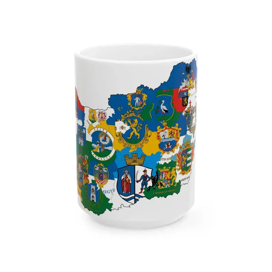 Flag-map of Hungary subdivisions (Hungary) White Coffee Mug 15oz - Go Mug Yourself