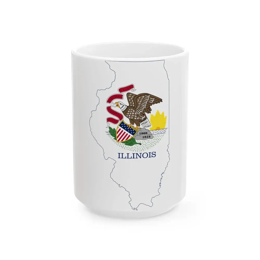 Flag map of Illinois (United States) White Coffee Mug 15oz - Go Mug Yourself