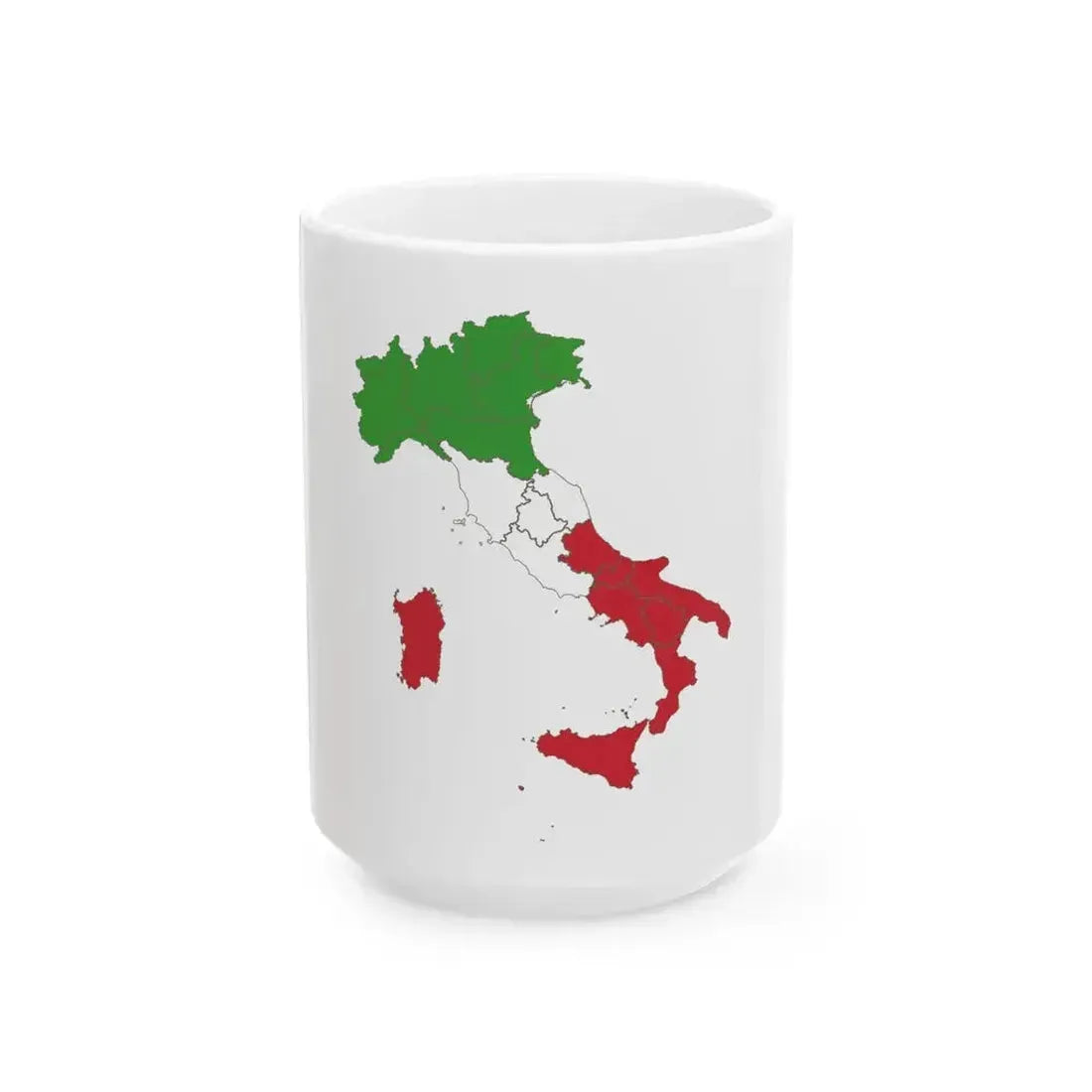 Flag map of Italy with regions (Italy) White Coffee Mug 15oz - Go Mug Yourself