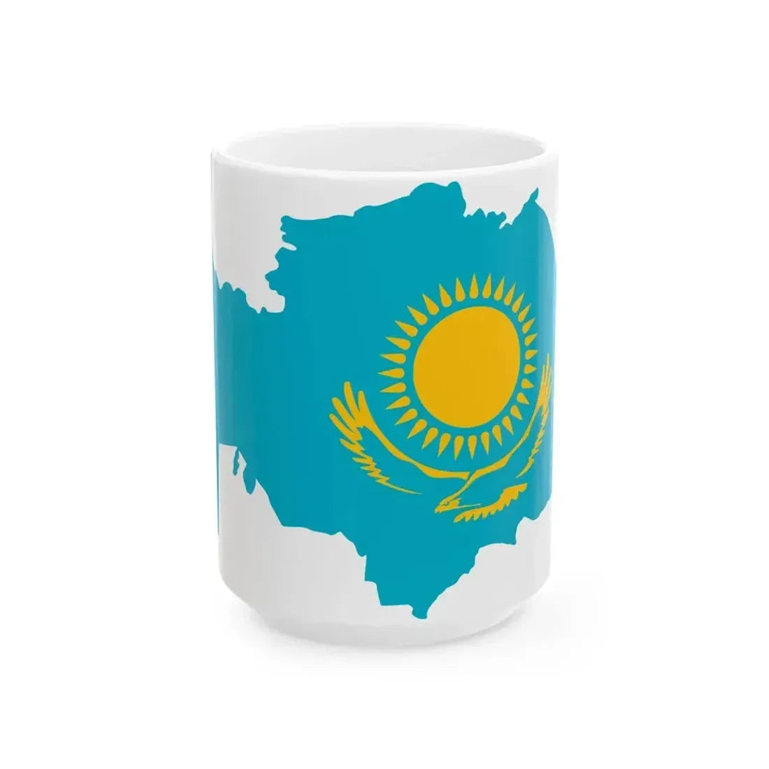 Flag map of Kazakhstan (Kazakhstan) White Coffee Mug 15oz - Go Mug Yourself