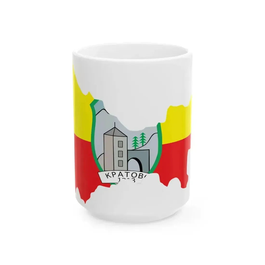 Flag map of Kratovo Municipality (North Macedonia) White Coffee Mug 15oz - Go Mug Yourself