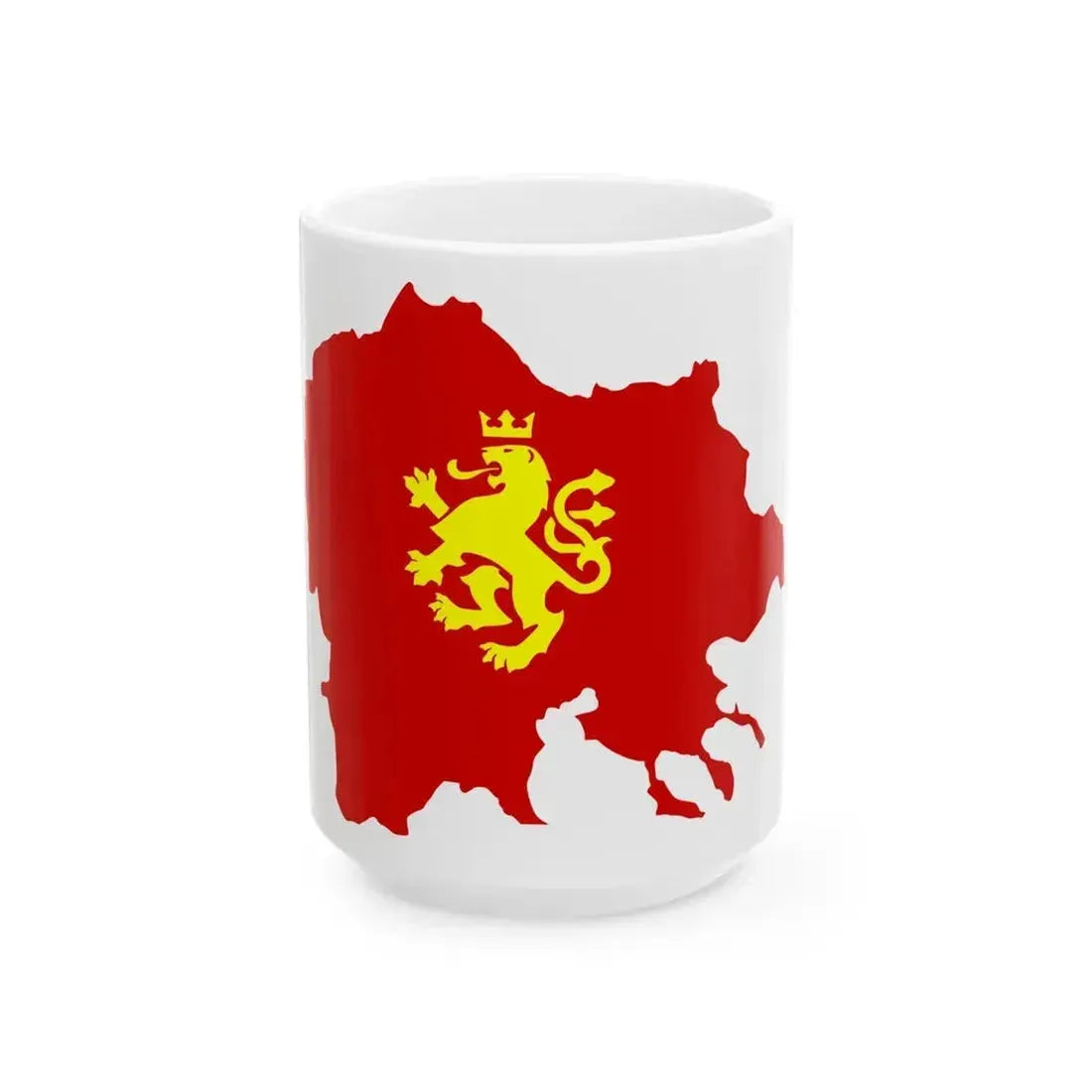 Flag map of Macedonia with Macedonian Lion (North Macedonia) White Coffee Mug 15oz - Go Mug Yourself