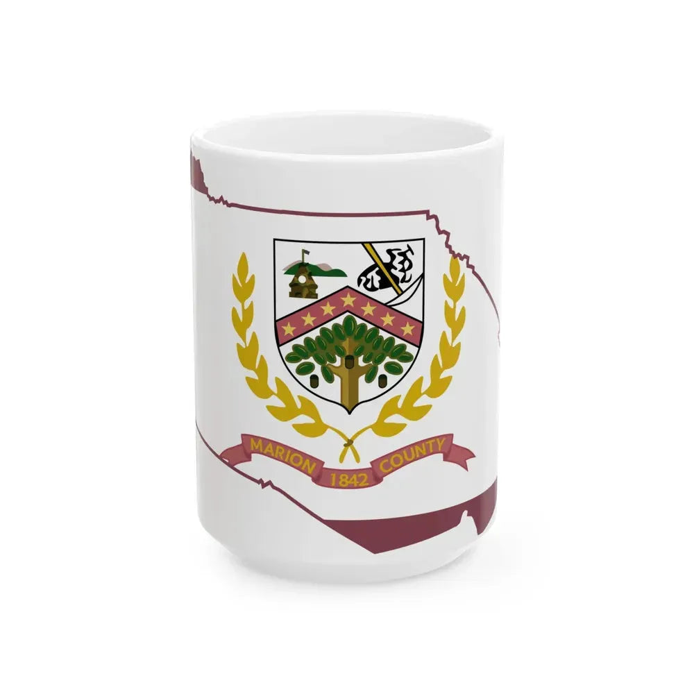Flag map of Marion County West Virginia (United States) White Coffee Mug 15oz - Go Mug Yourself