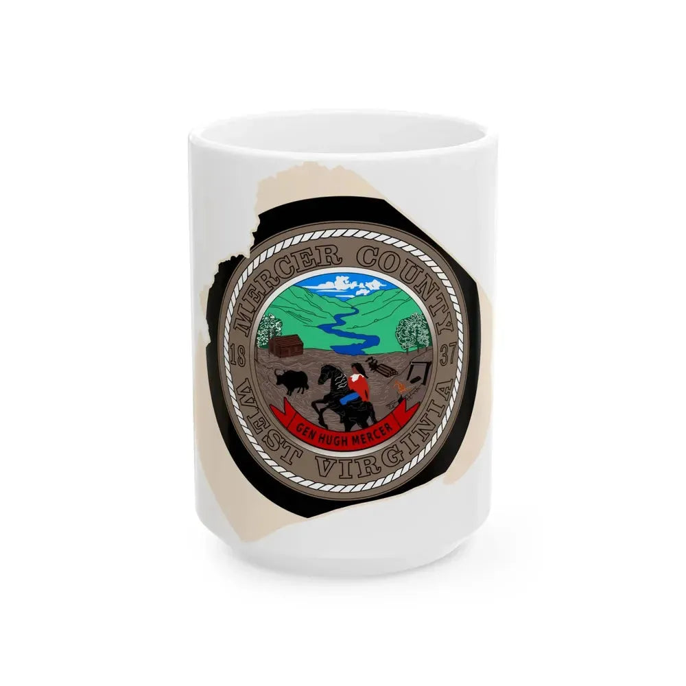 Flag map of Mercer County West Virginia (United States) White Coffee Mug 15oz - Go Mug Yourself