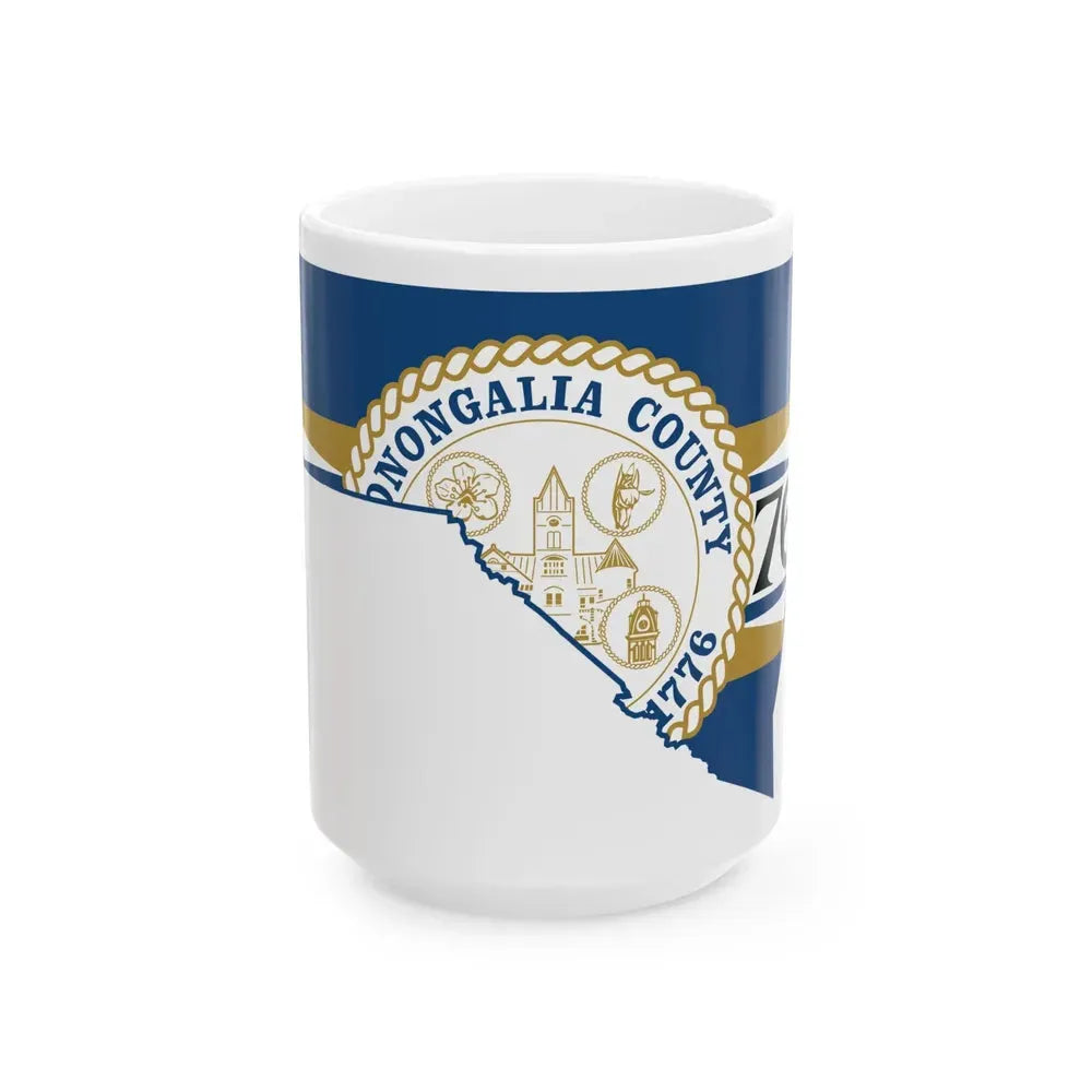 Flag map of Monongalia County West Virginia (United States) White Coffee Mug 15oz - Go Mug Yourself