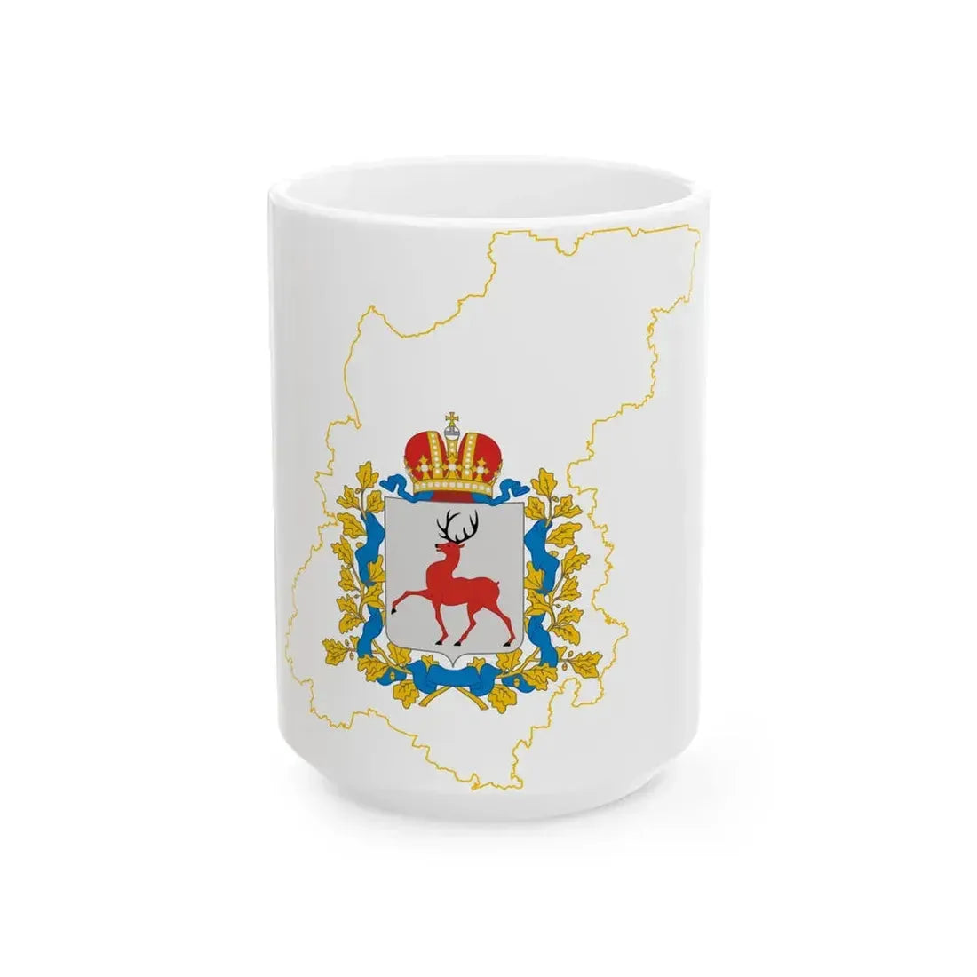 Flag-map of Nizhny Novgorod Oblast (Russia) White Coffee Mug 15oz - Go Mug Yourself