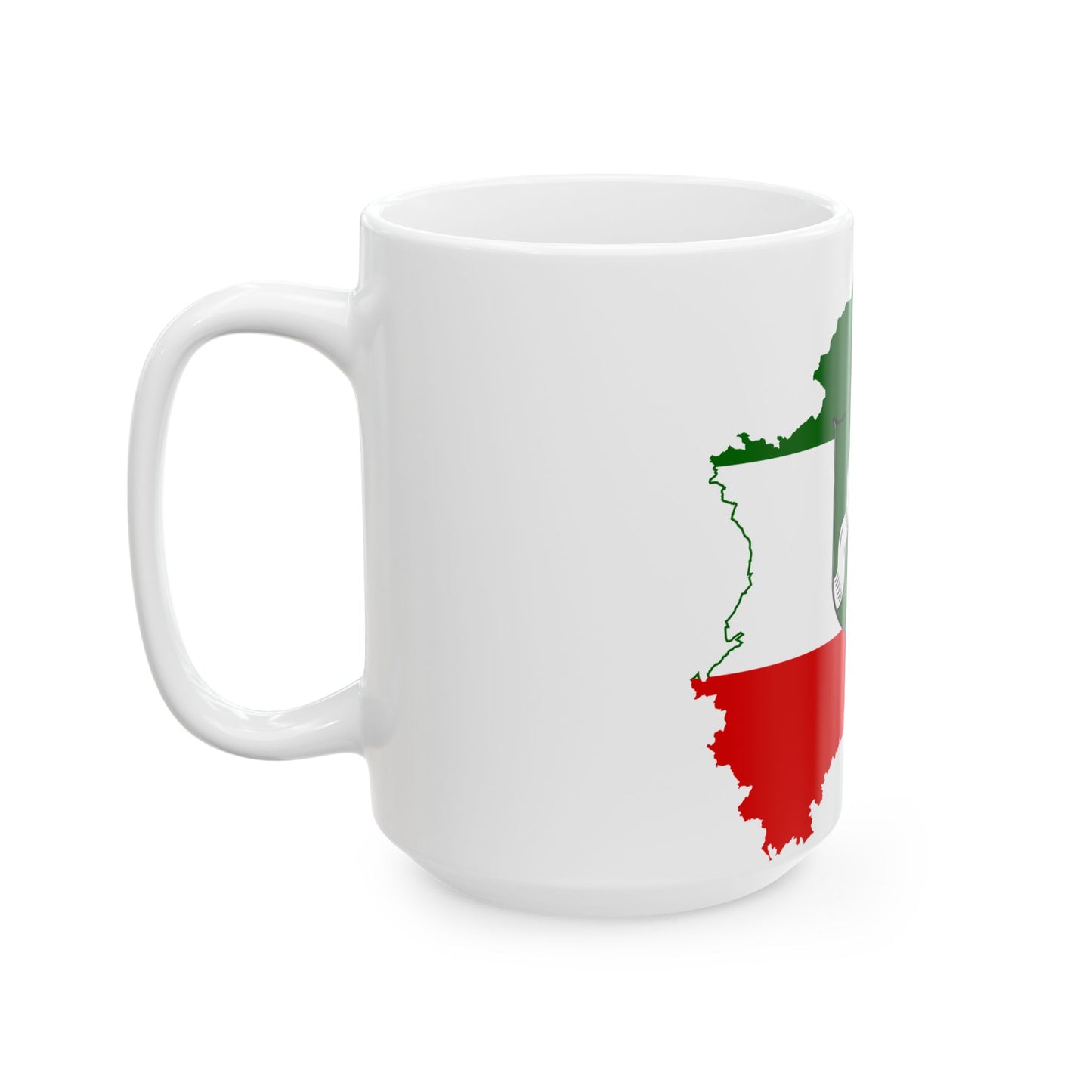 Flag map of North Rhine-Westphalia (Germany) White Coffee Mug-Go Mug Yourself