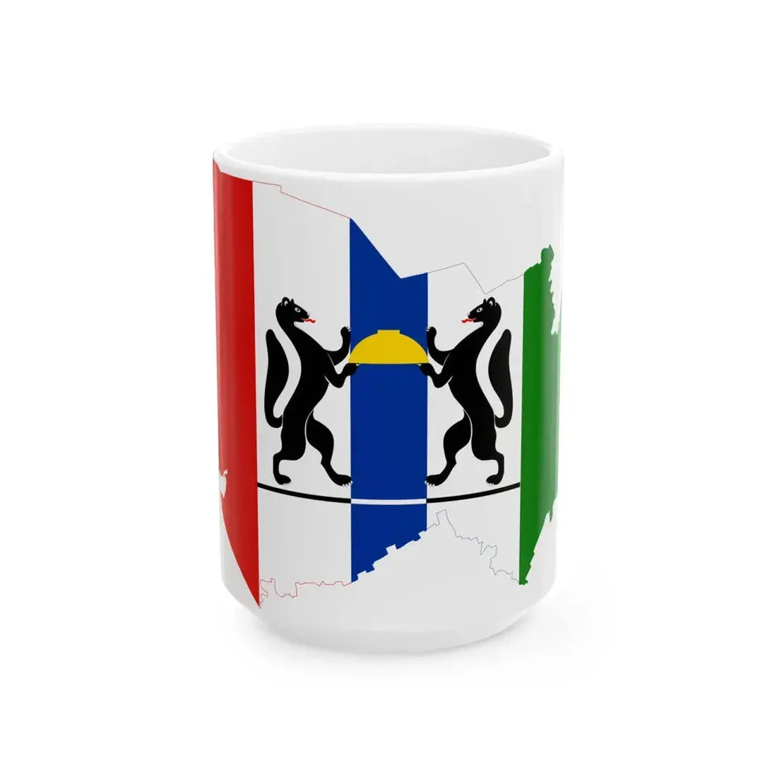 Flag-map of Novosibirsk oblast (Russia) White Coffee Mug 15oz - Go Mug Yourself