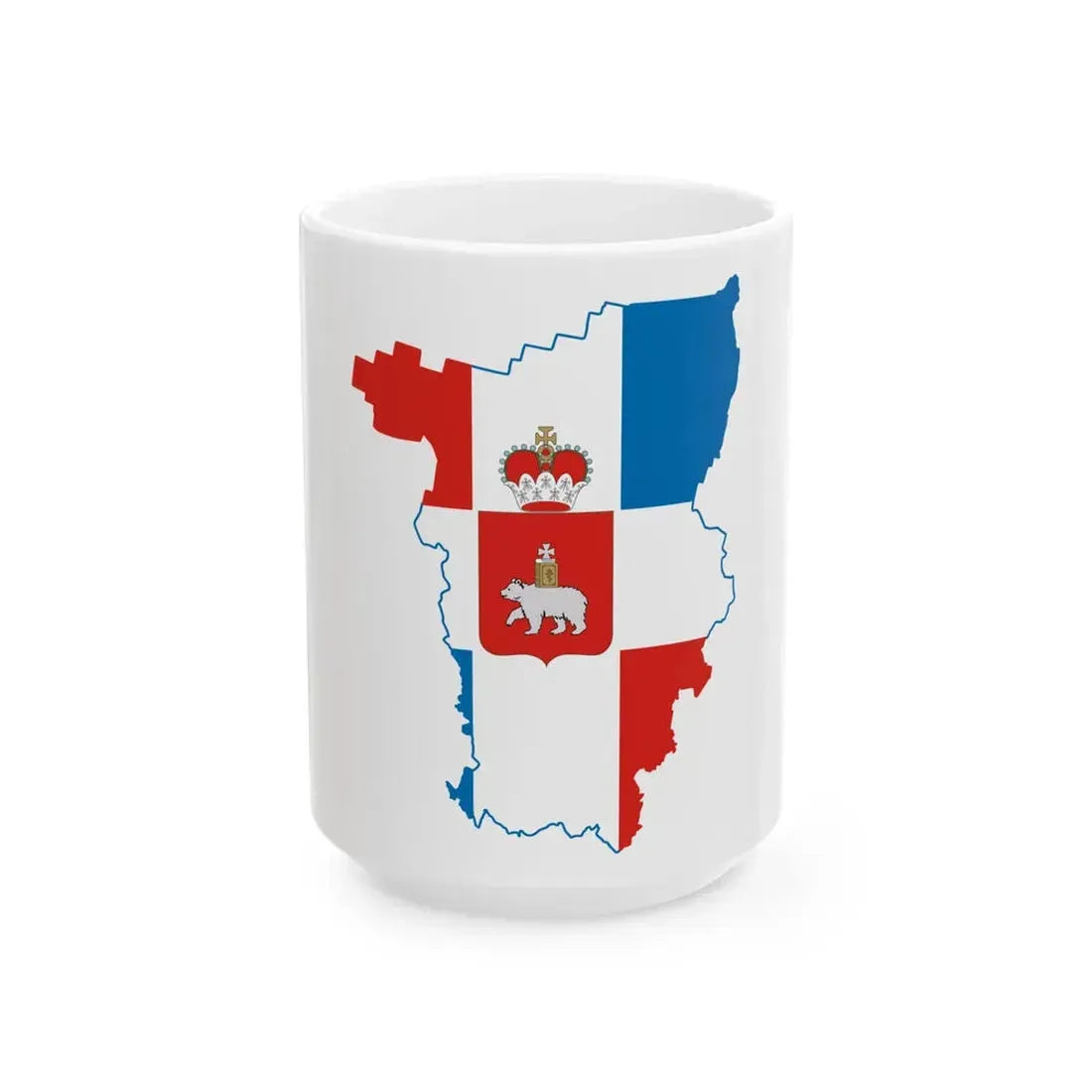 Flag-map of Perm Krai (Russia) White Coffee Mug 15oz - Go Mug Yourself