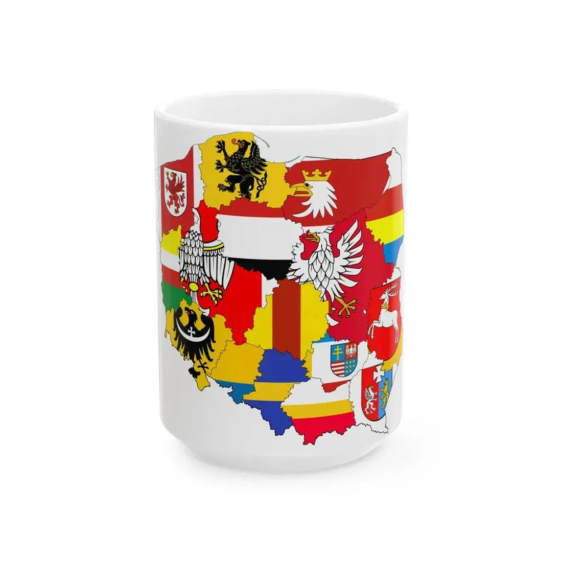 Flag-map of Poland subdivisions (Poland) White Coffee Mug 15oz - Go Mug Yourself