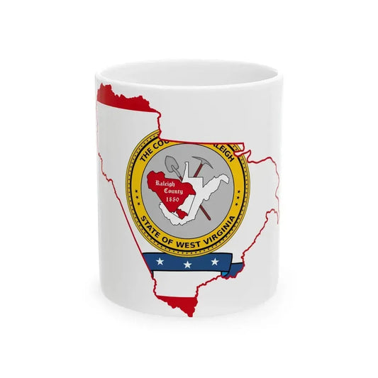 Flag map of Raleigh County West Virginia (United States) White Coffee Mug 11oz - Go Mug Yourself