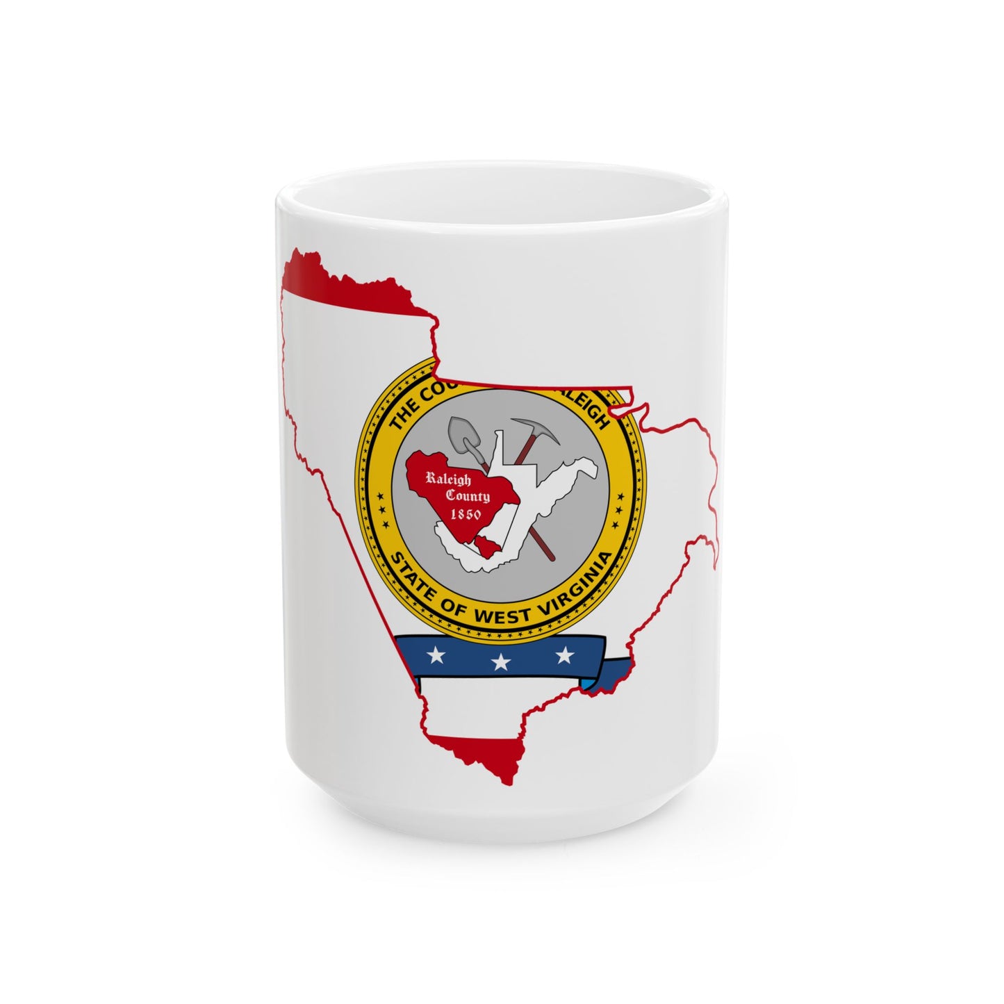 Flag map of Raleigh County West Virginia (United States) White Coffee Mug-15oz-Go Mug Yourself